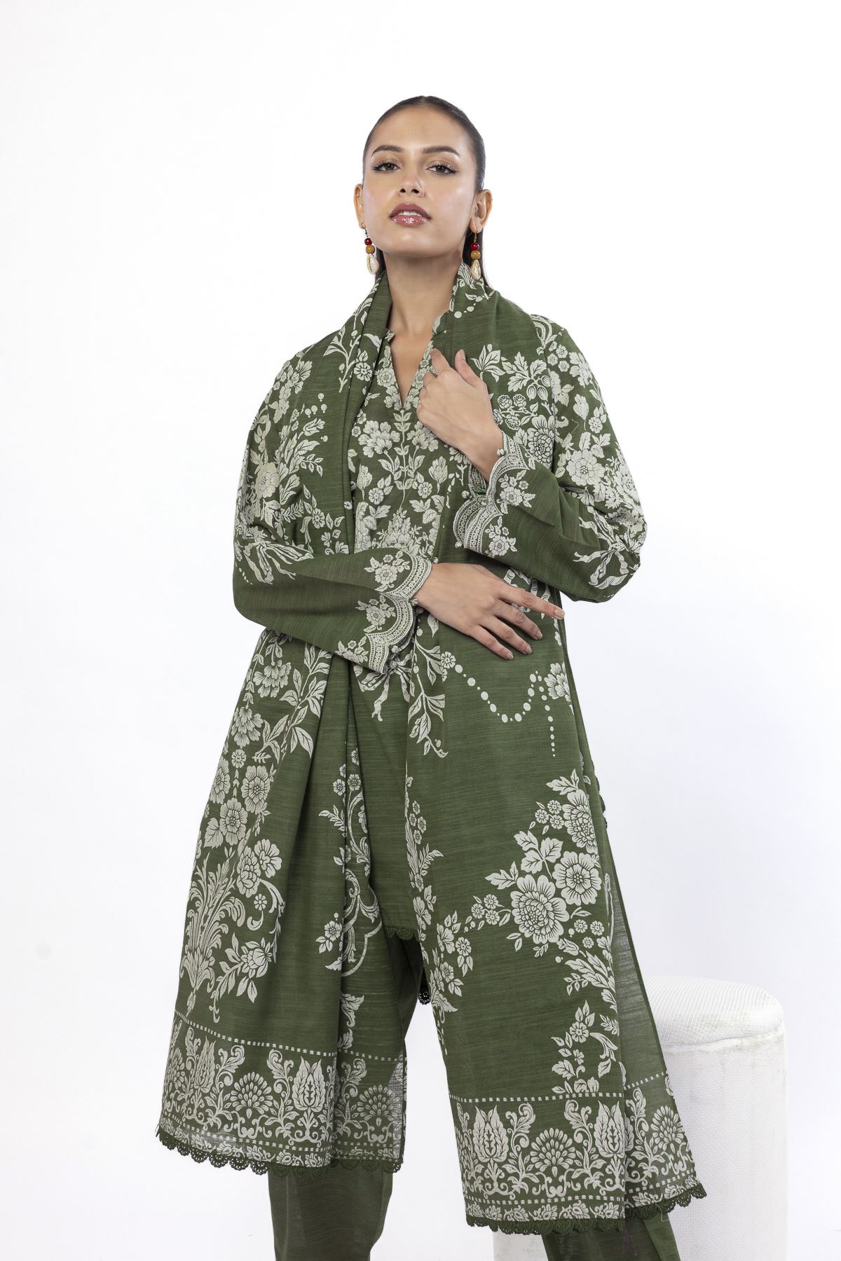 Printed Light Khaddar Fabrics 3 Piece - KW32B-VG