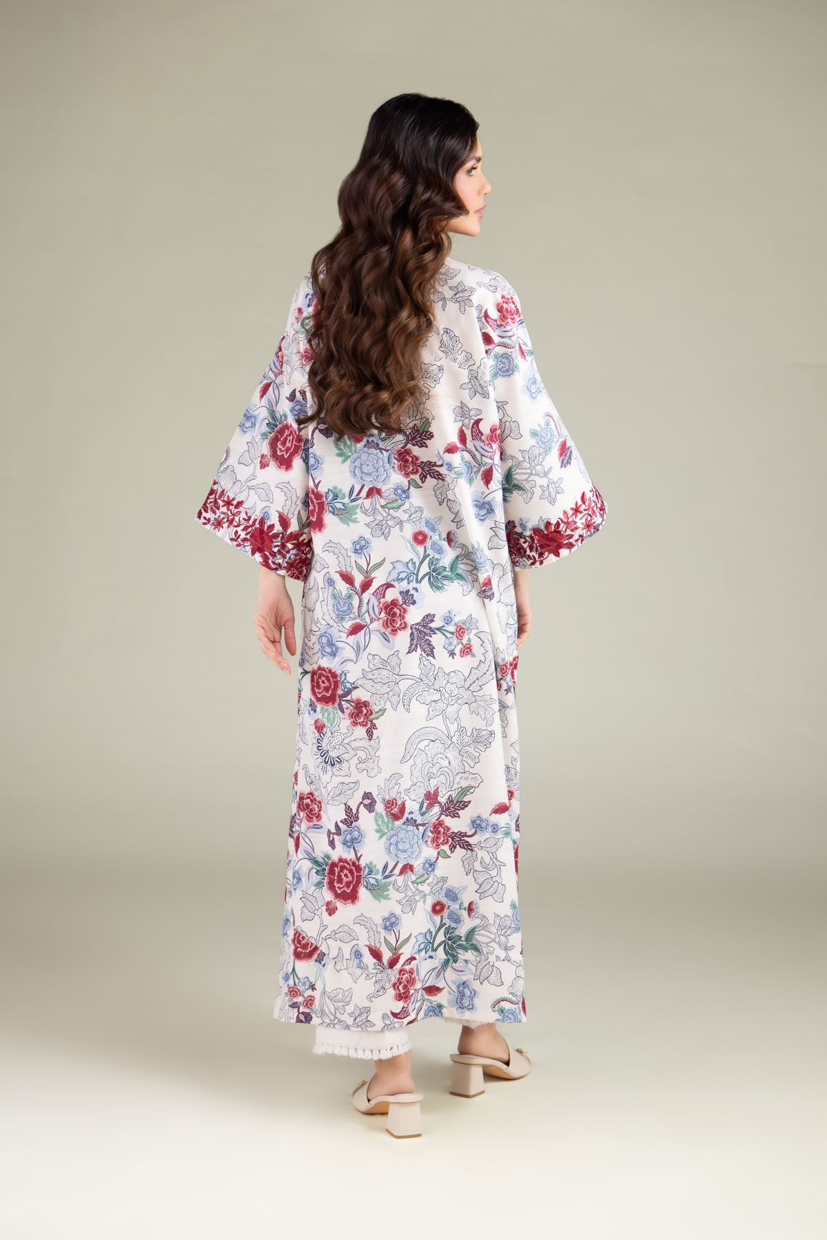 Embroidered Textured Cotton Floral Longline Kurta - 25-07-7E4-08TB-VG