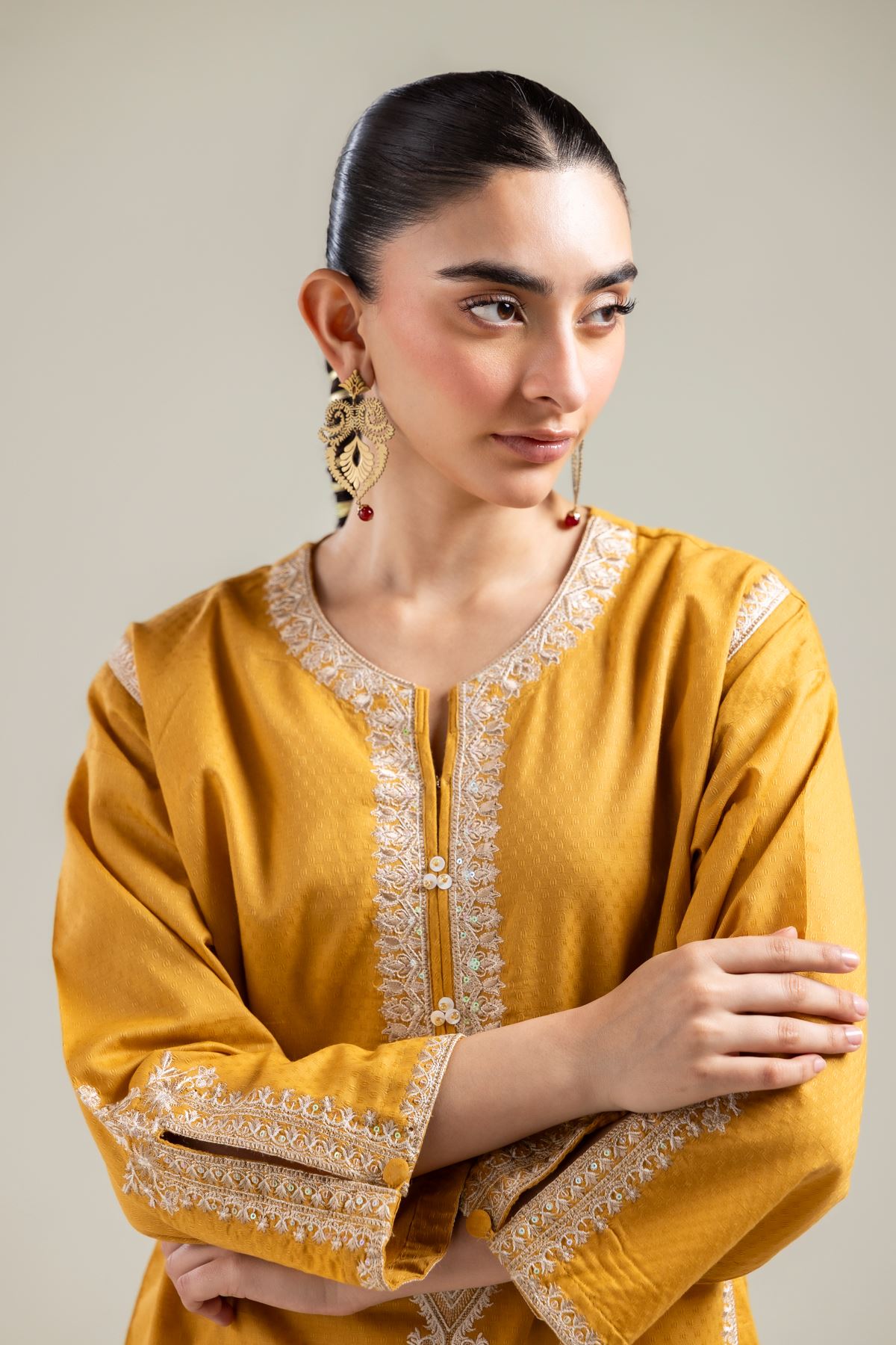 Embroidered Cotton Dobby Embroidered Cotton Kurta - T-A22-26-122FI1-VG