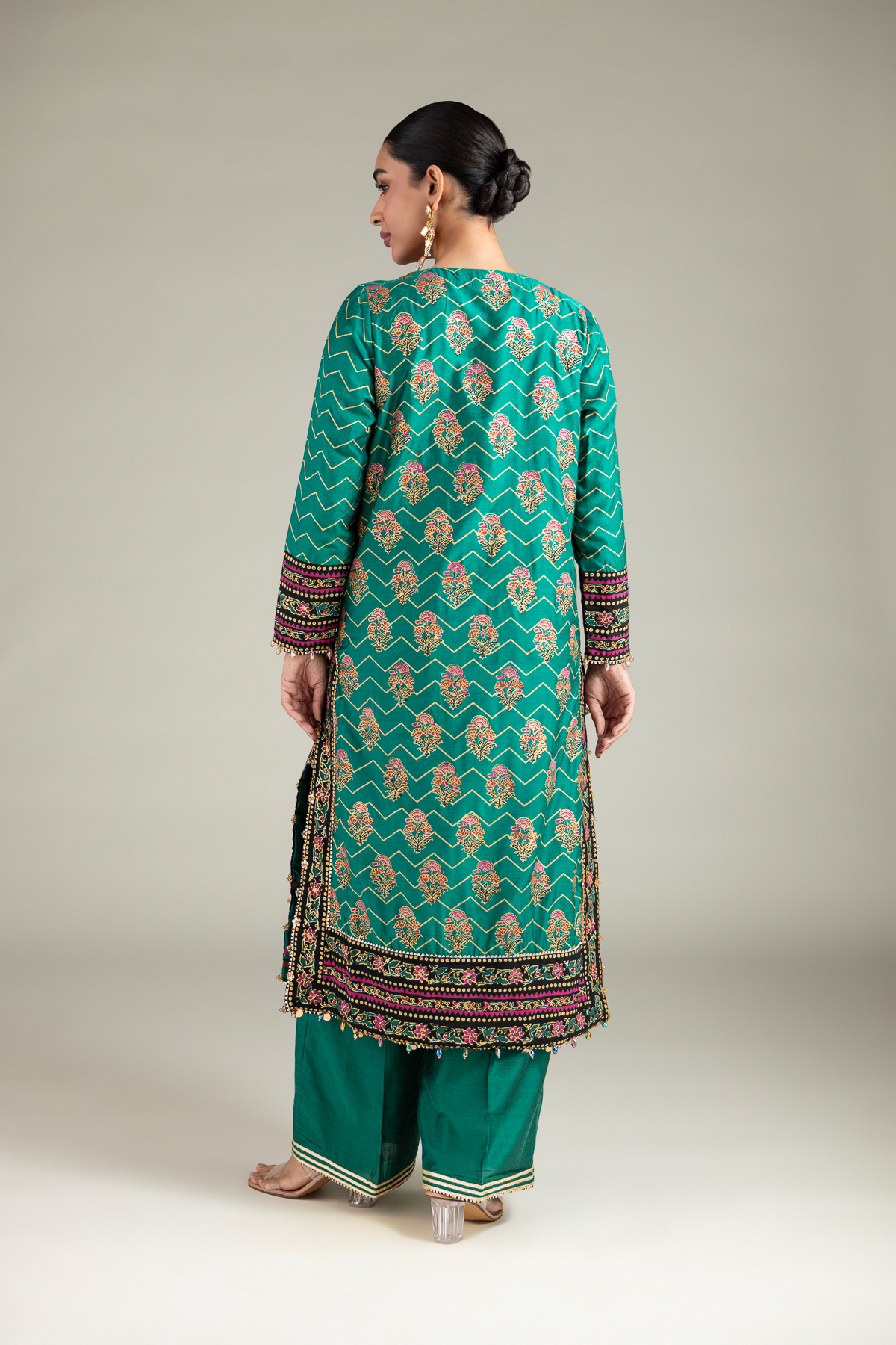 Printed Raw Silk 3 Piece Co-ord Set - 2-26-112-A-C-VG