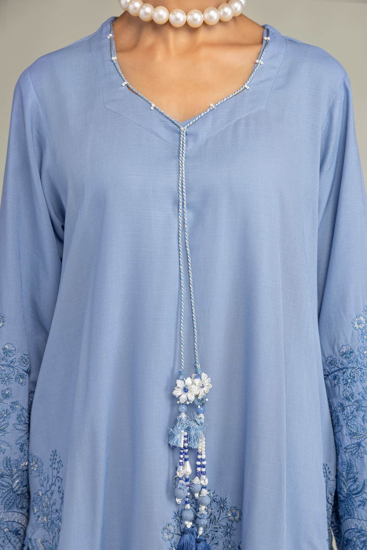 Embroidered Raw Silk Light Blue Kurta - 1-26-322-B-A1-VG