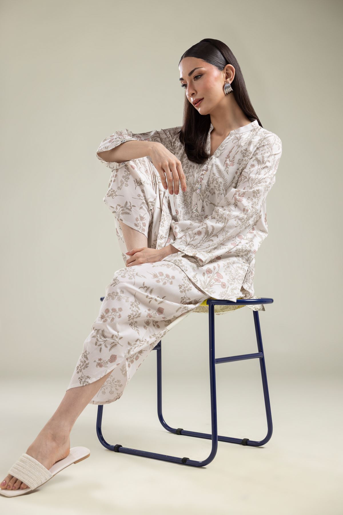 Printed Cotton Viscose Floral V-Neck Kurta - 1-26-134-A-F-VG