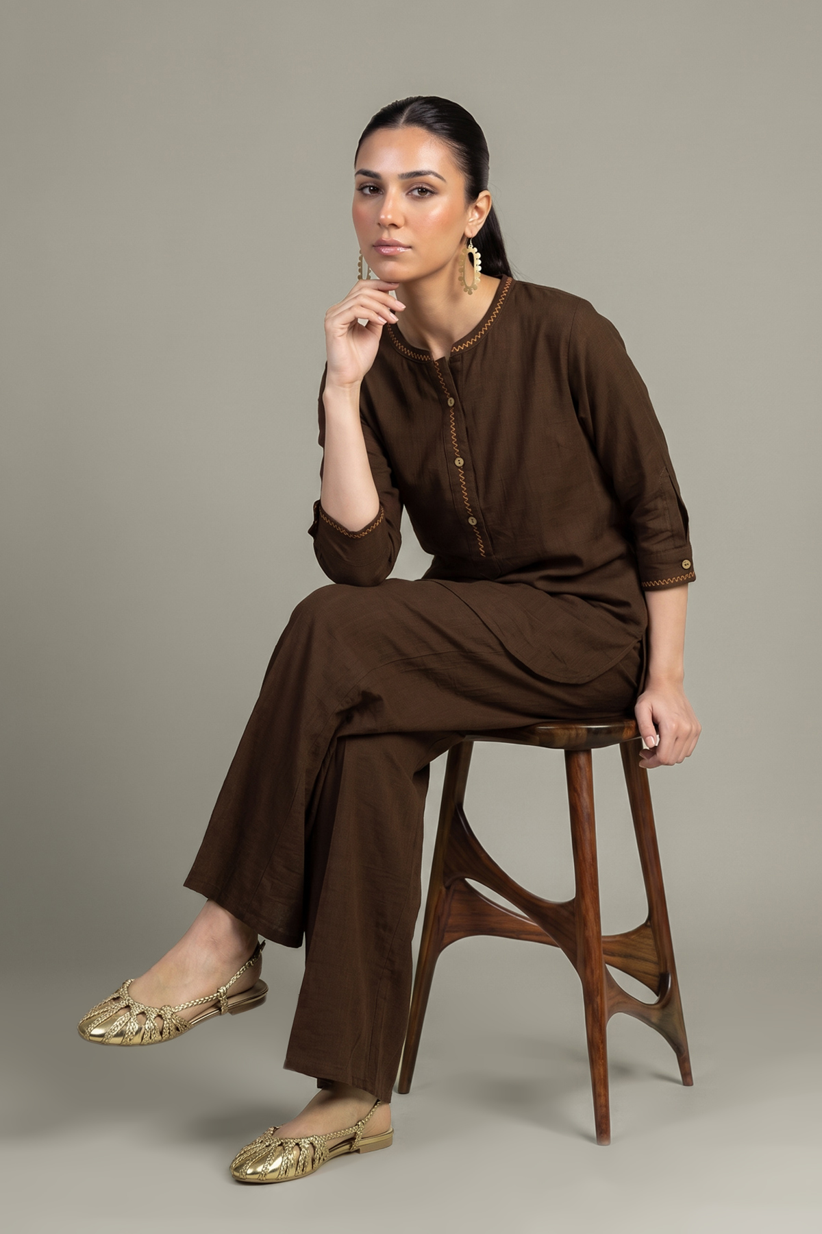 Dyed Crepe Brown Crepe Shirt - 1-26-408-A-A1-VG