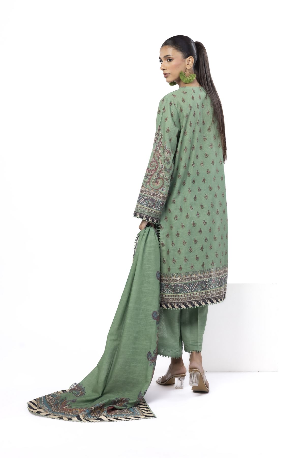 Embroidered Slub Cotton Fabrics 3 Piece - 1001908344
