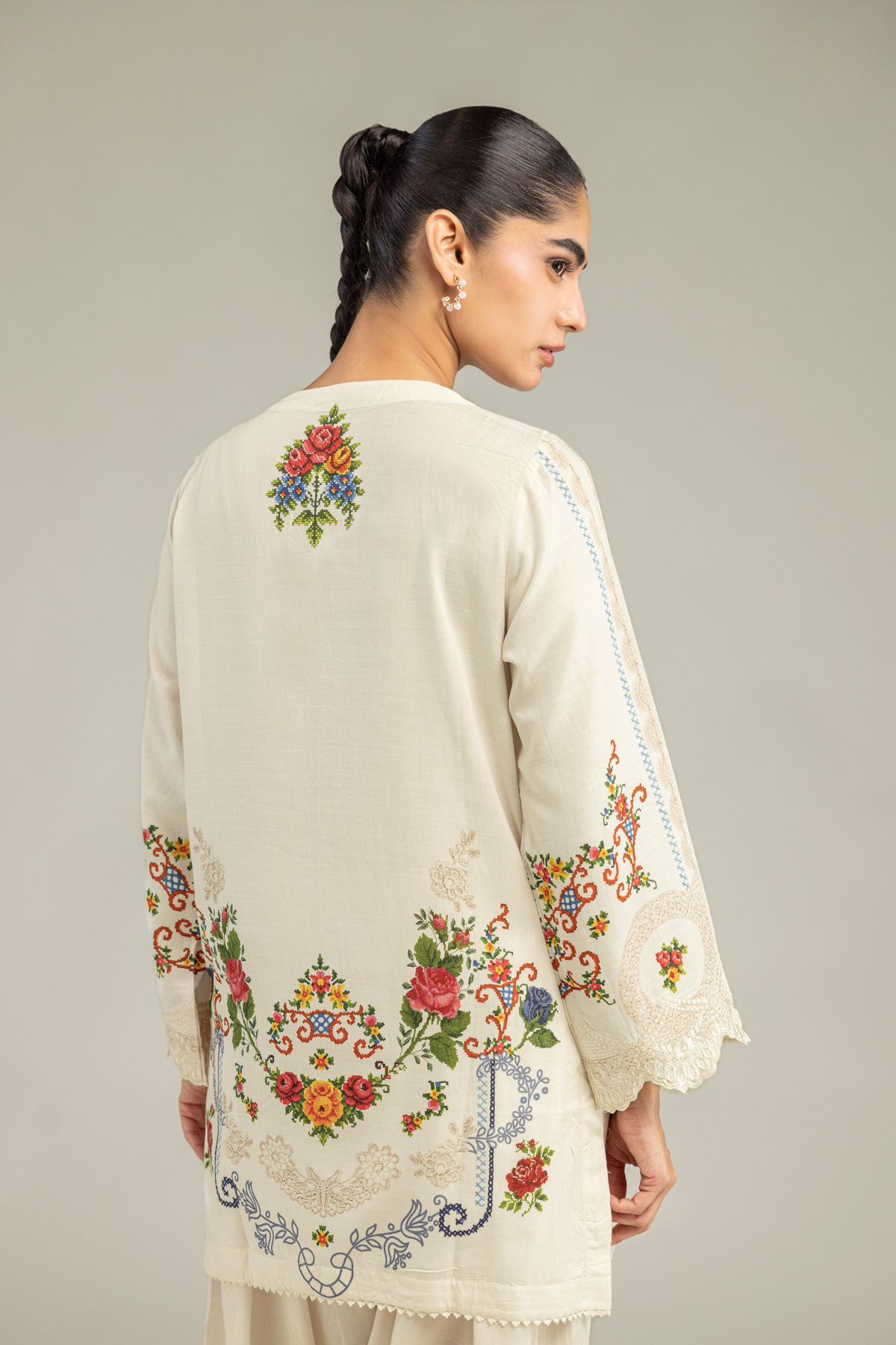 Embroidered Raw Silk Silk Floral Kurta - 1-26-102-A-F-VG