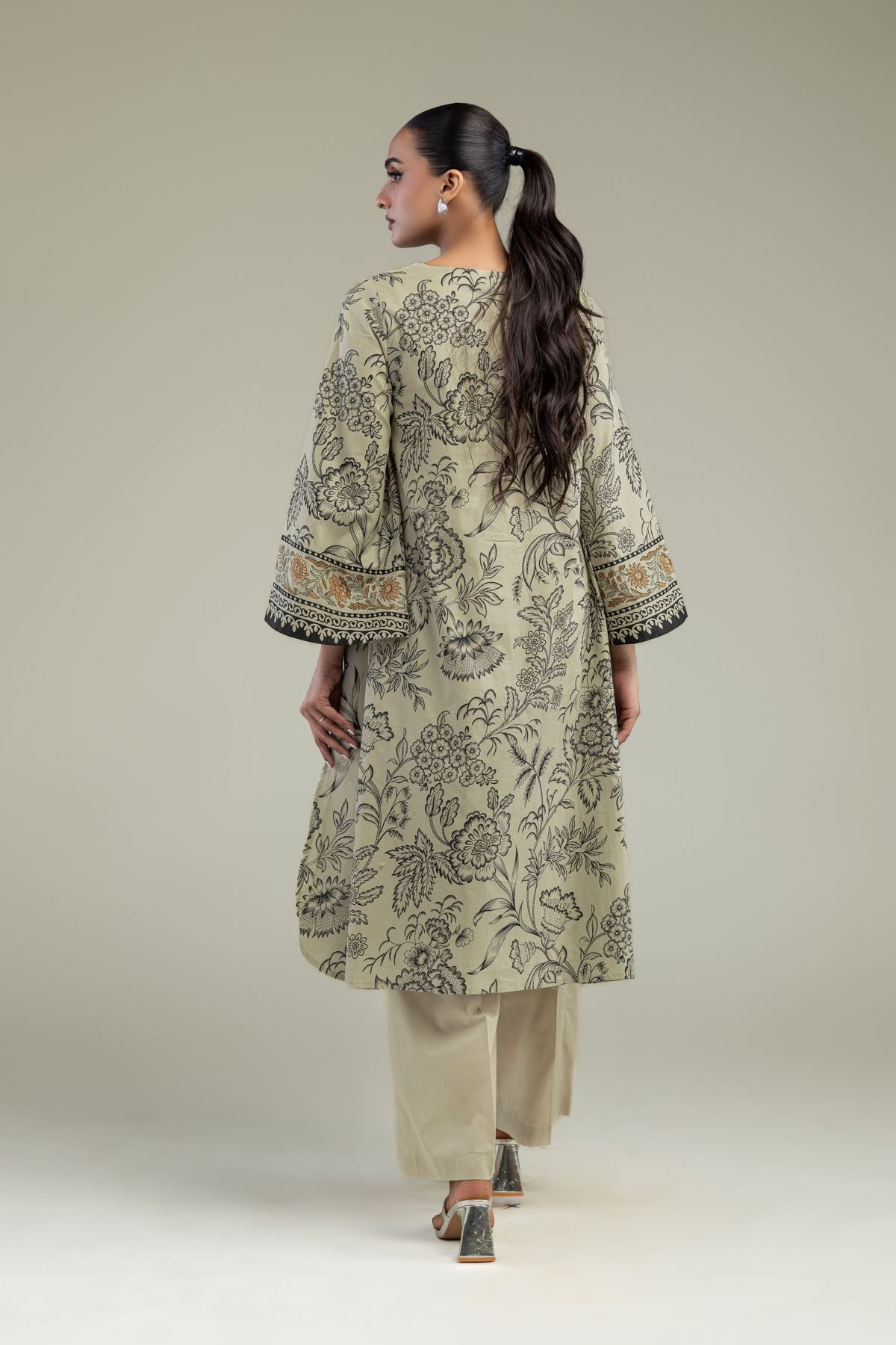 Printed Cambric Cambric Longline Kurta - 8-26-213-A-B1-VG
