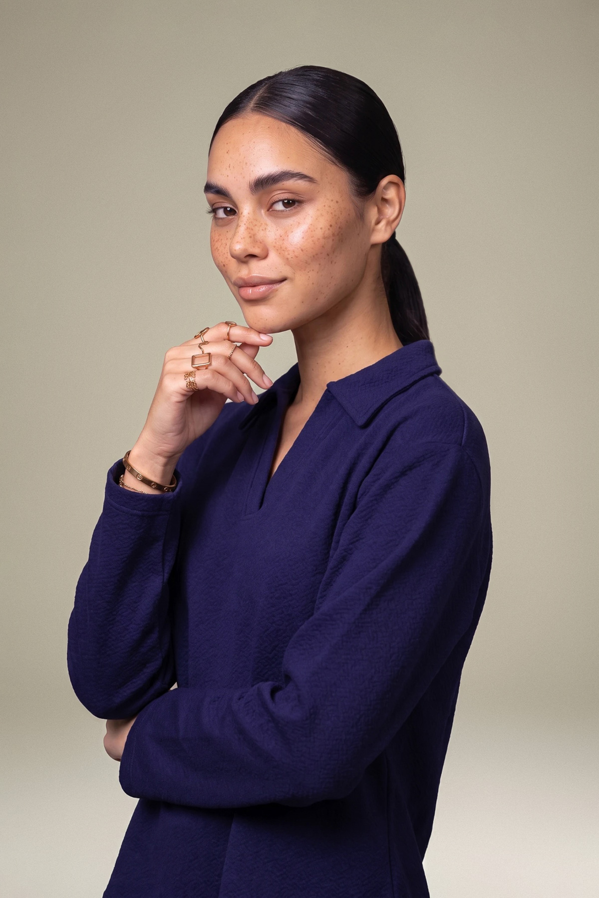 Dyed Textured Cotton Navy Cotton Sweatshirt - 1-26-457-A-H2-VG