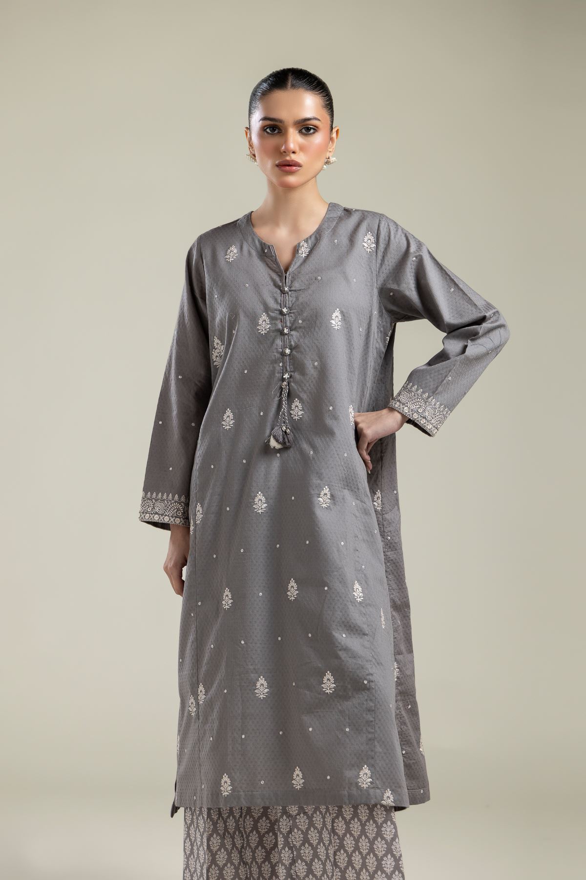 Embroidered Cotton Dobby Gray Cotton Kurta - 1-26-106-A-D-VG