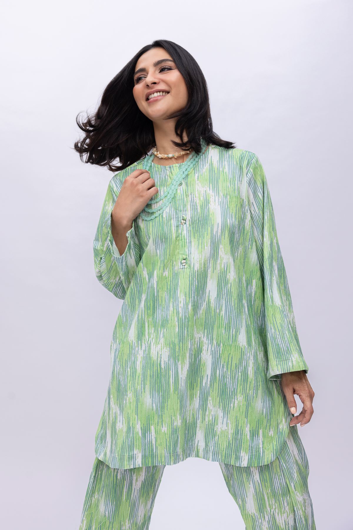 Printed Ripple Crinkle Abstract Cotton Kurta - 1-26-101-A-D-VG