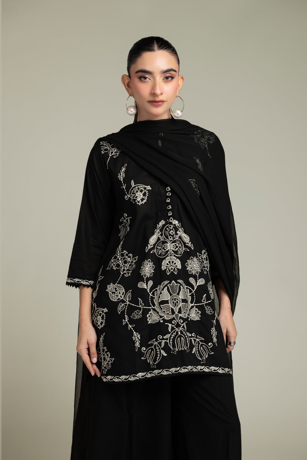 Embroidered Chiffon Black Chiffon Dupatta - 1-26-309-B-D1-VG