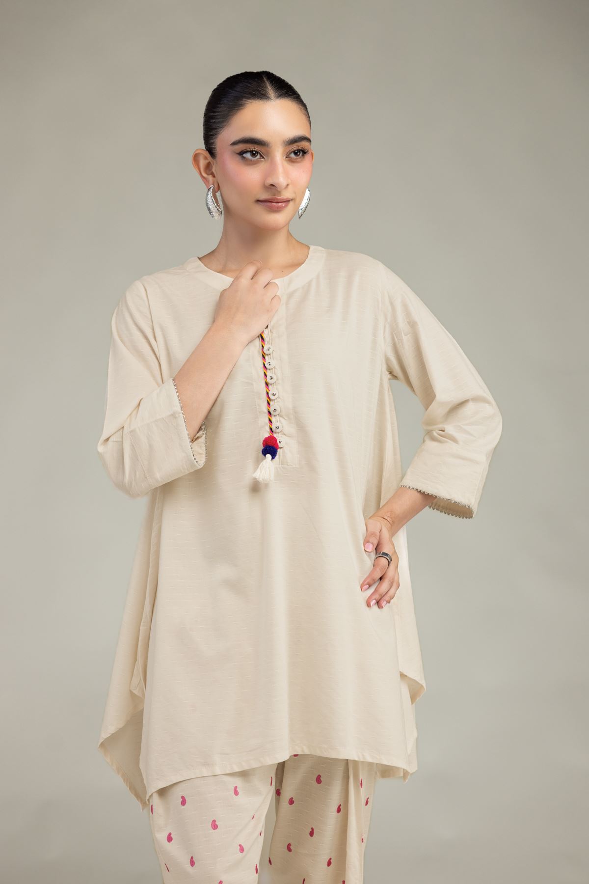 Embroidered Textured Cotton Viscose Short Cotton Kurta - 1-26-226-A-I1-VG