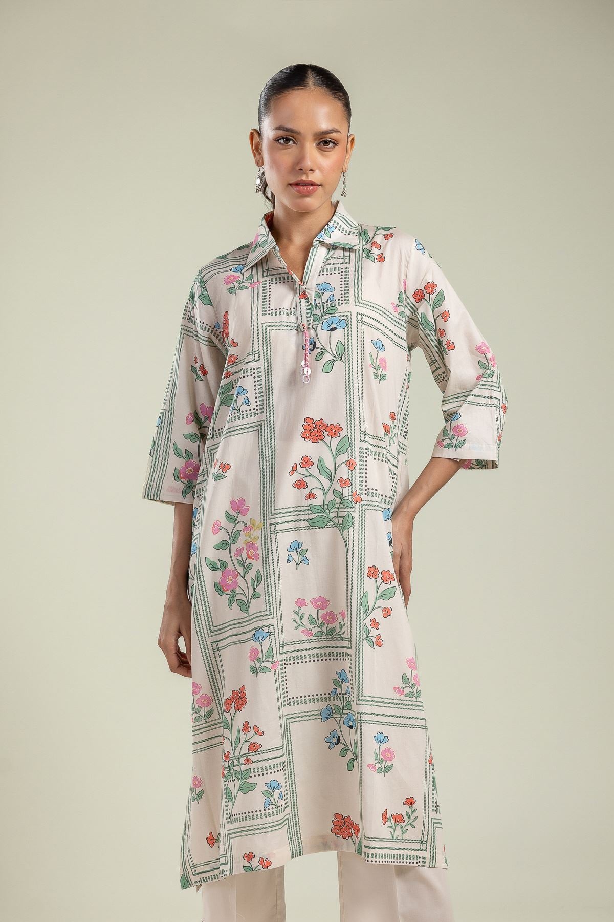 Printed Cambric Floral Cambric Kurta - 26-01-2E1-10TA-VG