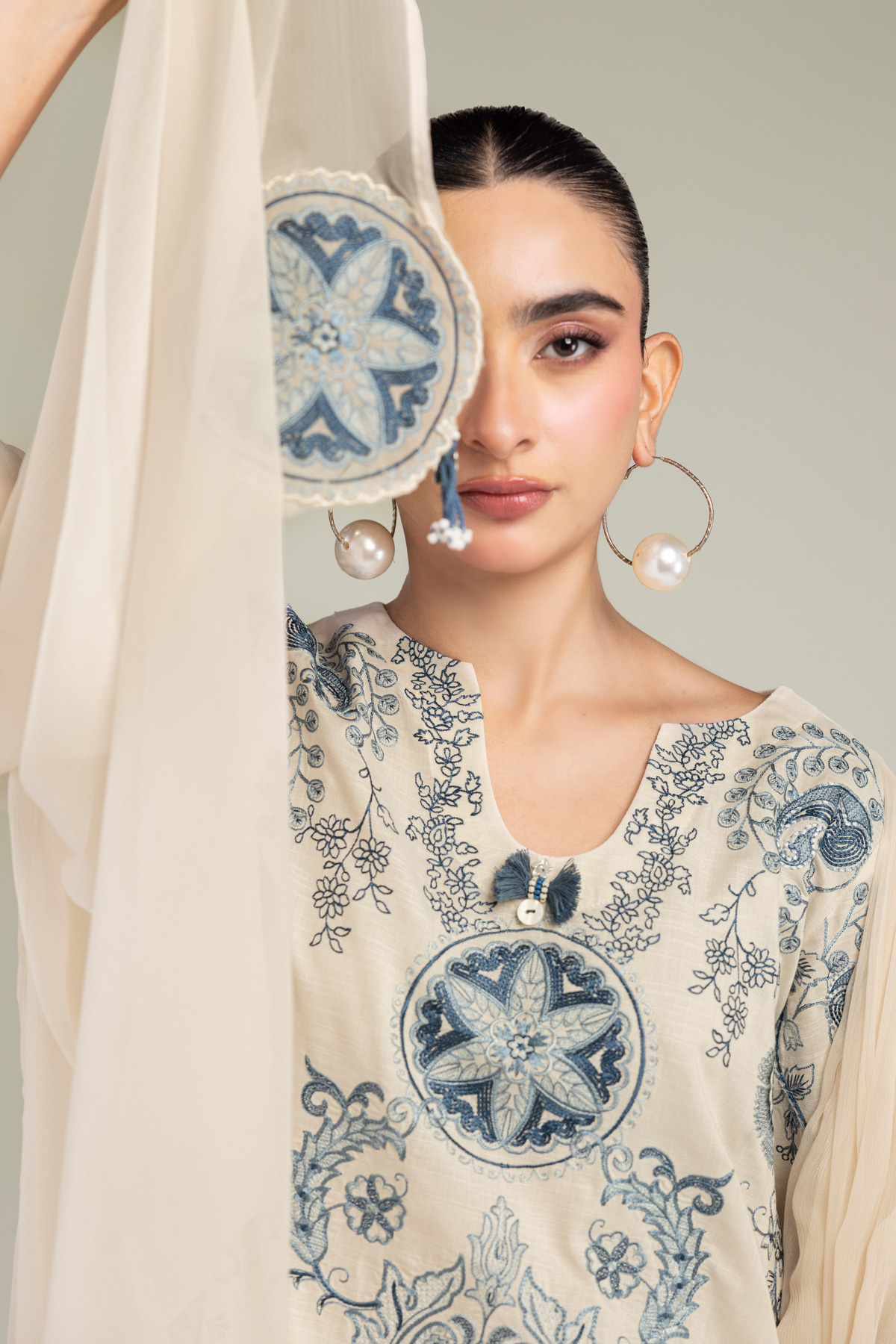Embroidered Chiffon Off-White Chiffon Dupatta - 1-26-309-B-D1-VG