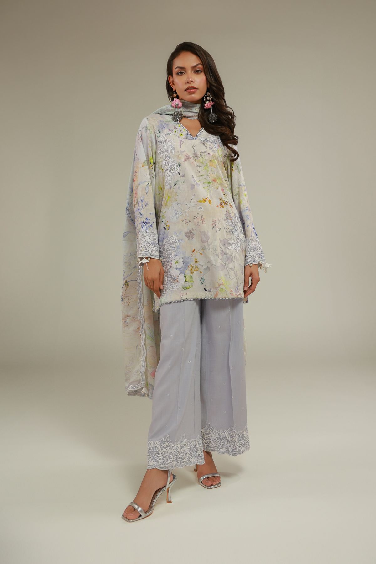 Embroidered Raw Silk Floral 3-Piece Set - A33-26-106FC-VG