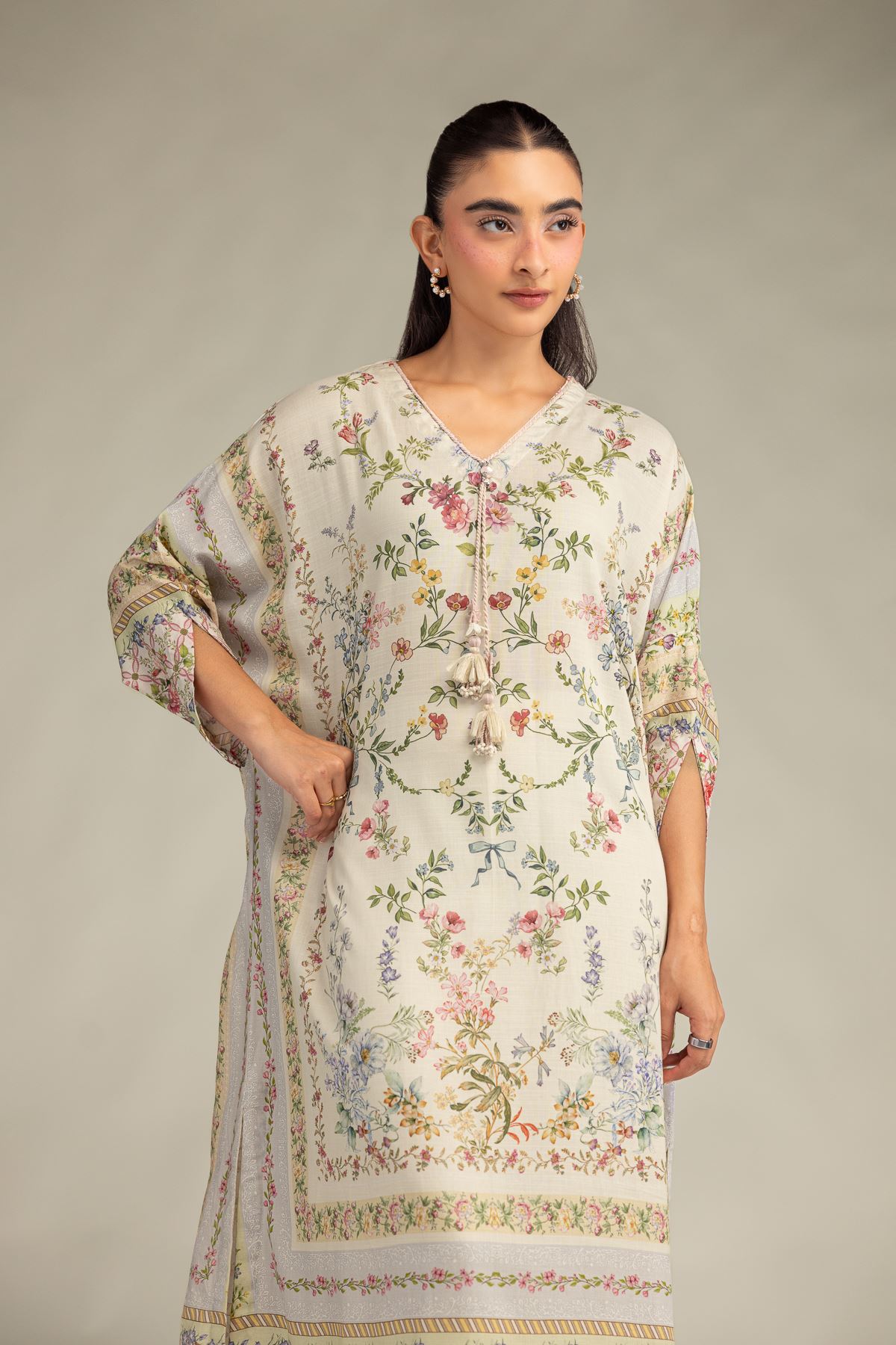 Printed Raw Silk Floral Longline Kurta - 8-26-303-A-B1-VG