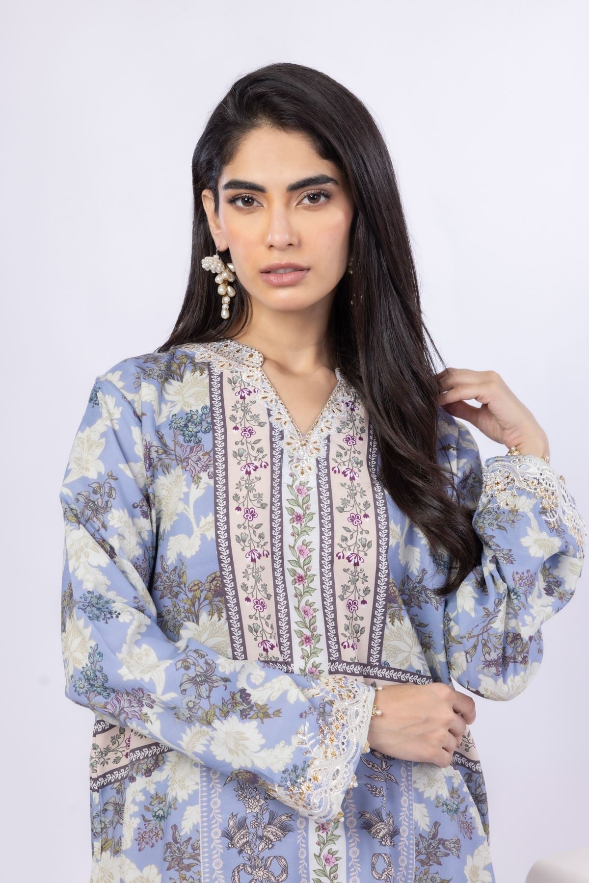 Embroidered Russian Raw Silk Kurta - 25-08-8E1-01TB-VG