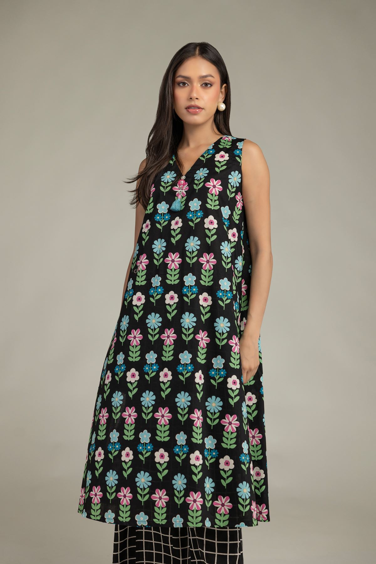 Printed Cambric Black Cambric Kurta - 8-26-304-A-B1-VG