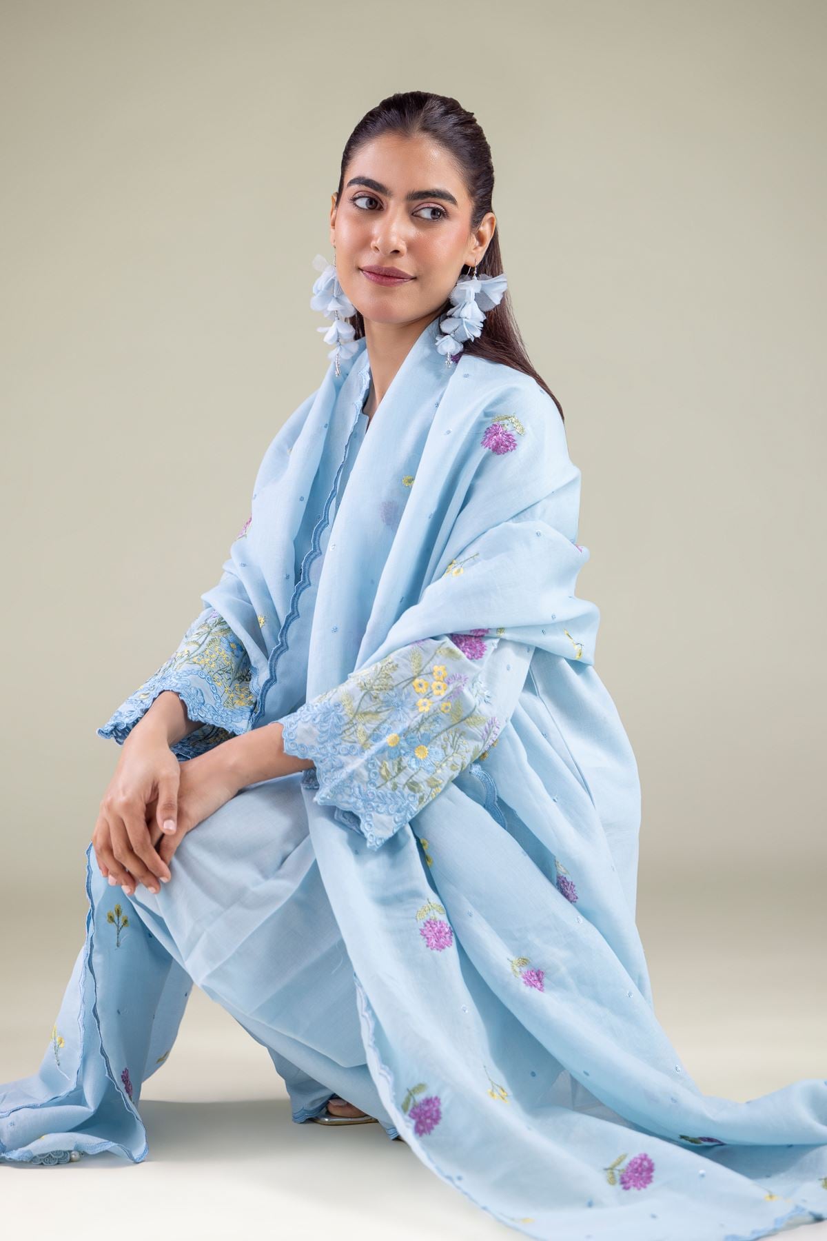 Embroidered Mesuri Floral Draped Dupatta - 1-26-117-A-G-VG