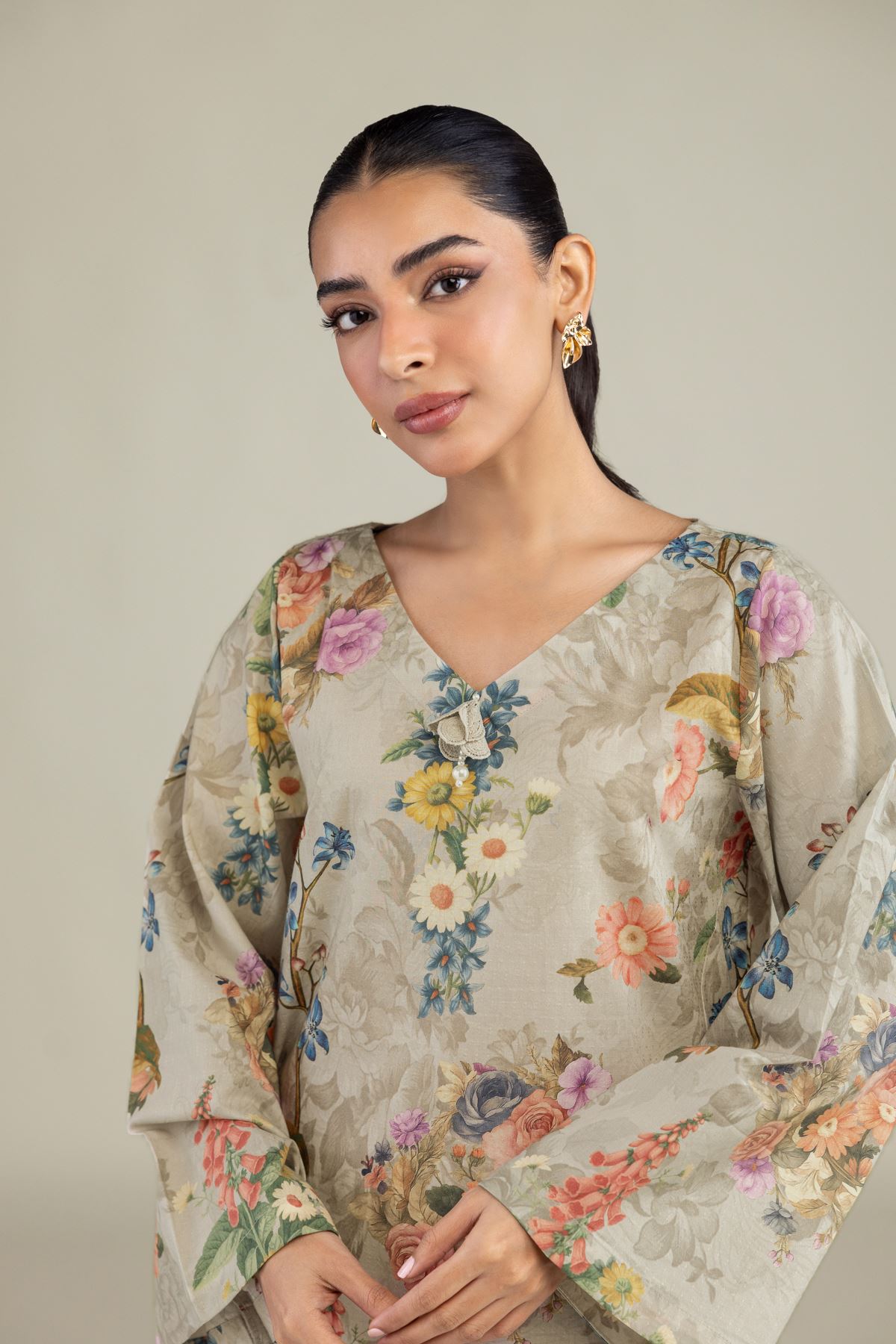 Printed Cotton Dobby Long Floral Kurta - 1-26-229-B-F1-VG