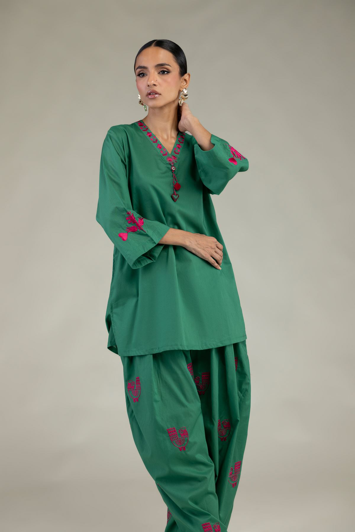 Embroidered Cambric Green Floral Kurta - 1-26-327-B-B1-VG