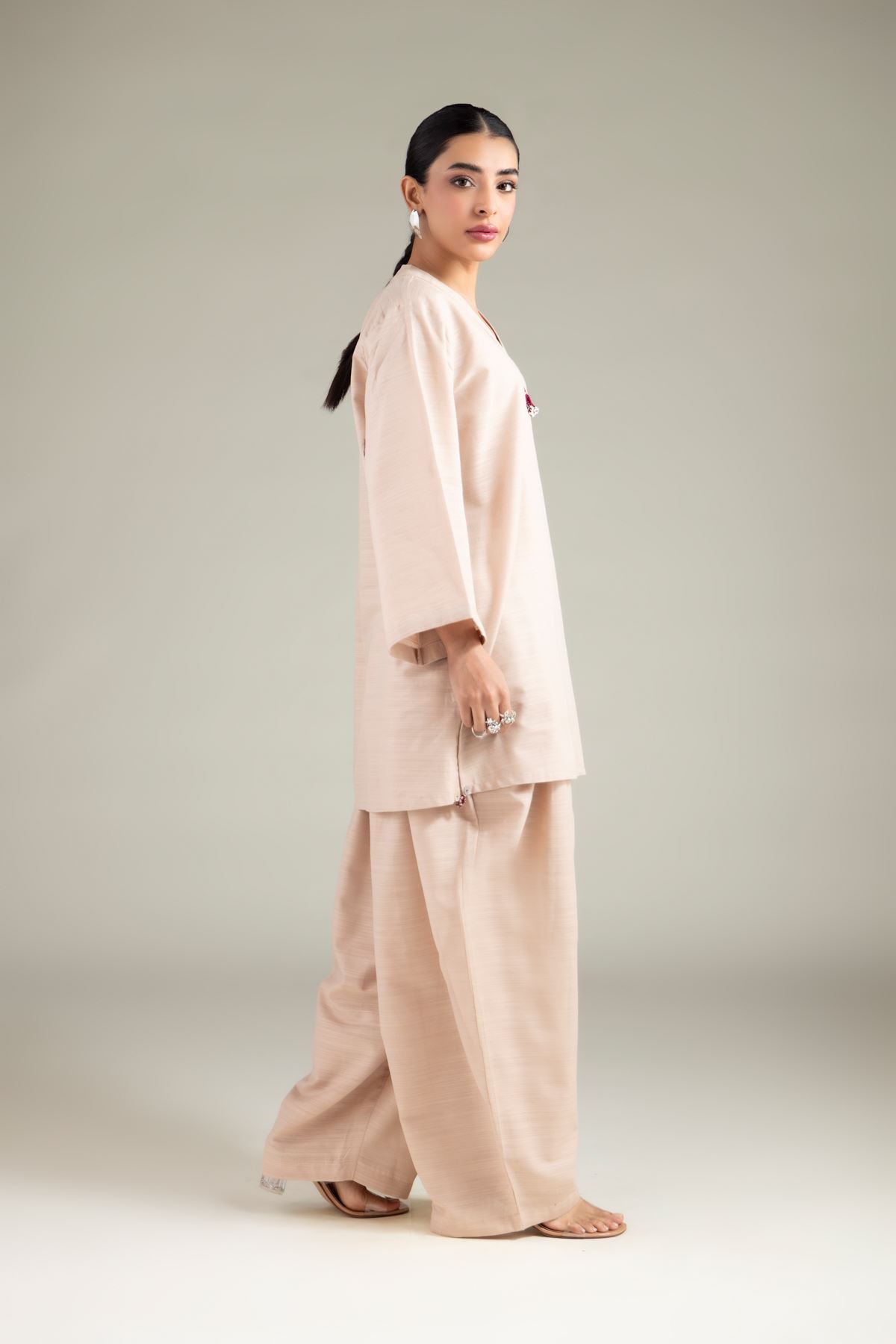 Dyed Textured Cotton Relaxed Solid Shalwar - KW32B-VG