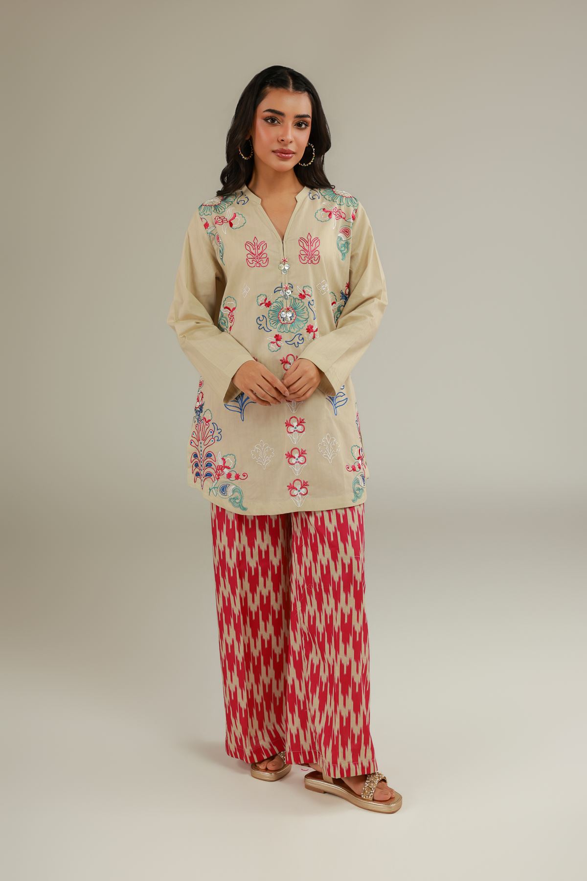 Embroidered Cotton Dobby Floral Beige Kurta - 1-26-114-A-F-VG
