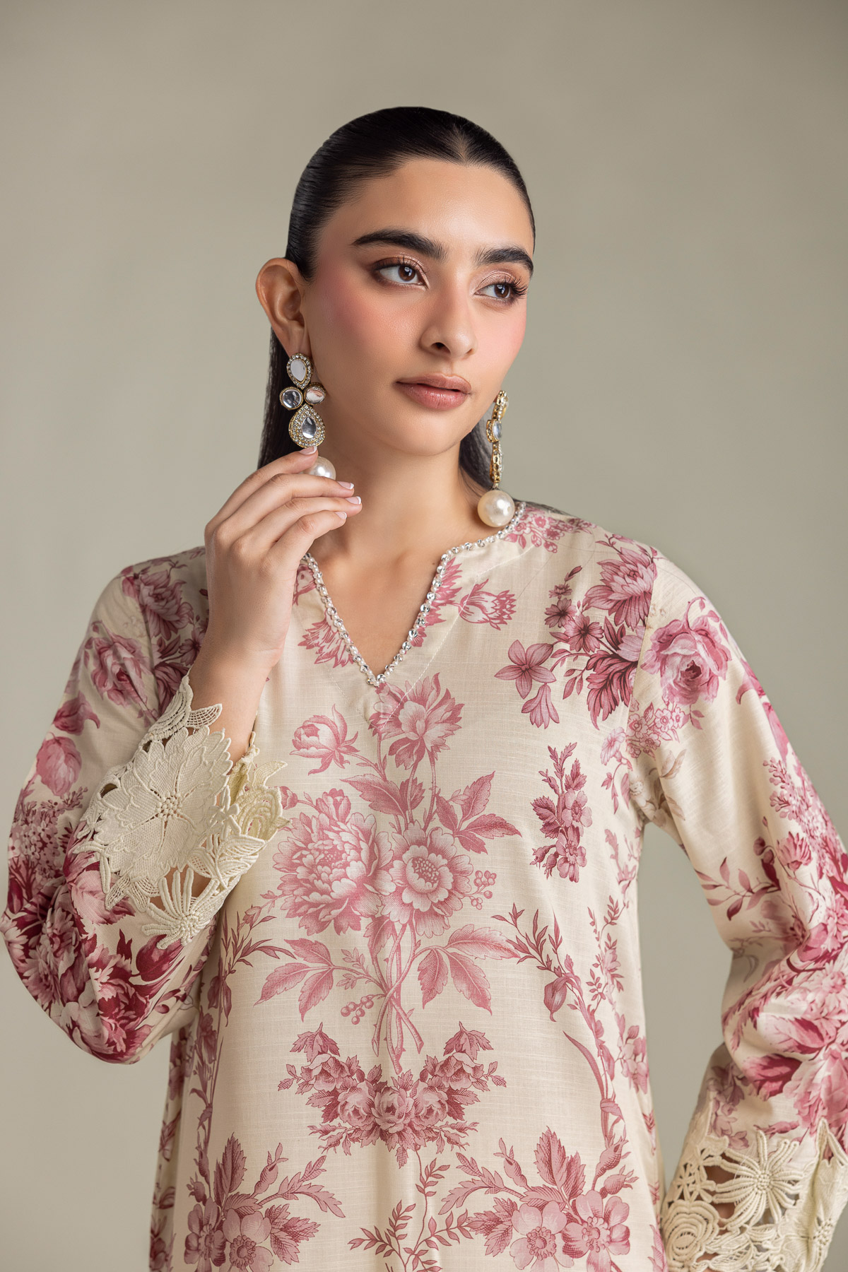 Printed Raw Silk Longline Silk Kurta - 1-26-415-A-A1-VG