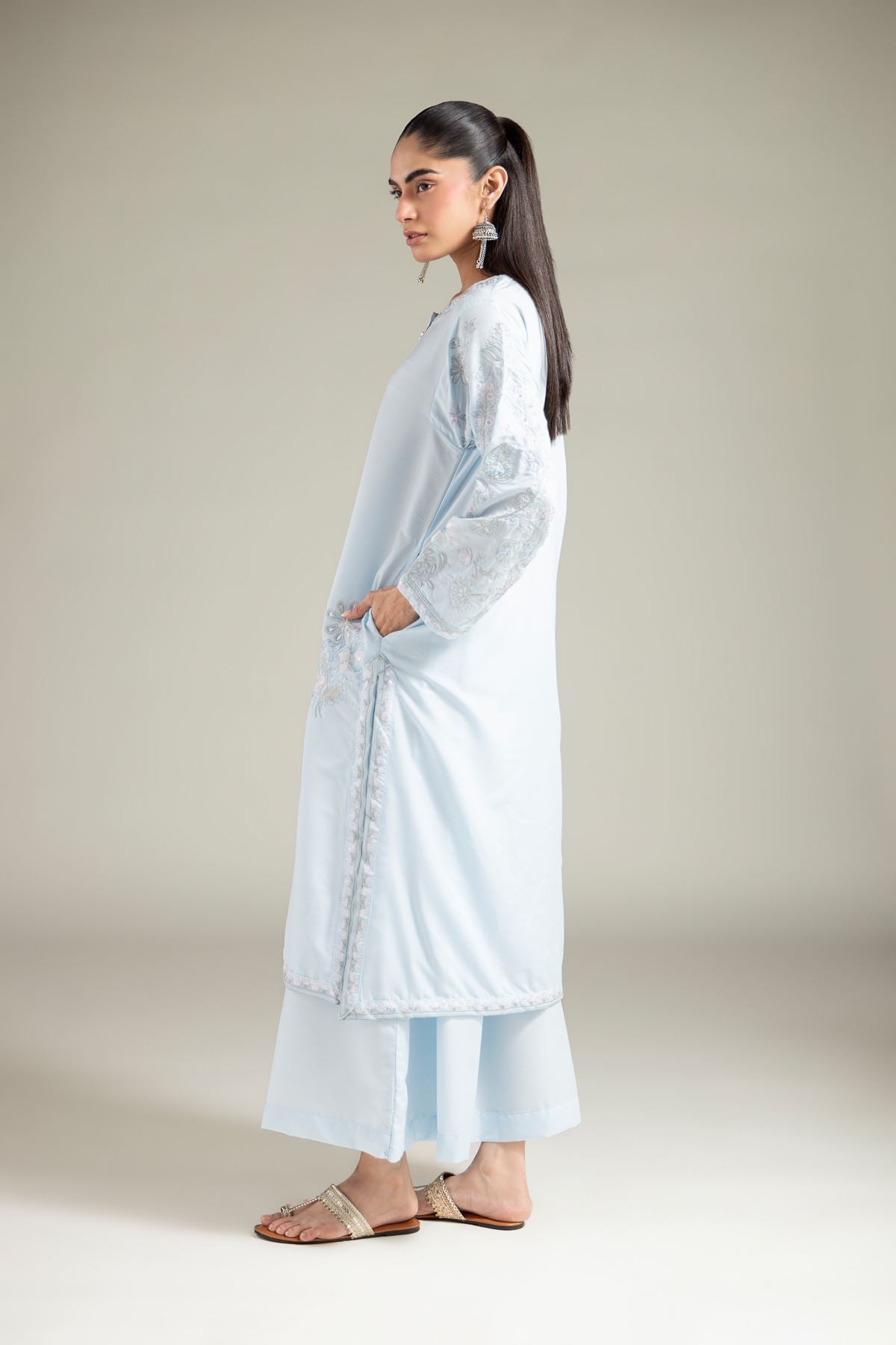 Embroidered Blended Cambric Kurta - 1-26-103-A-B-VG