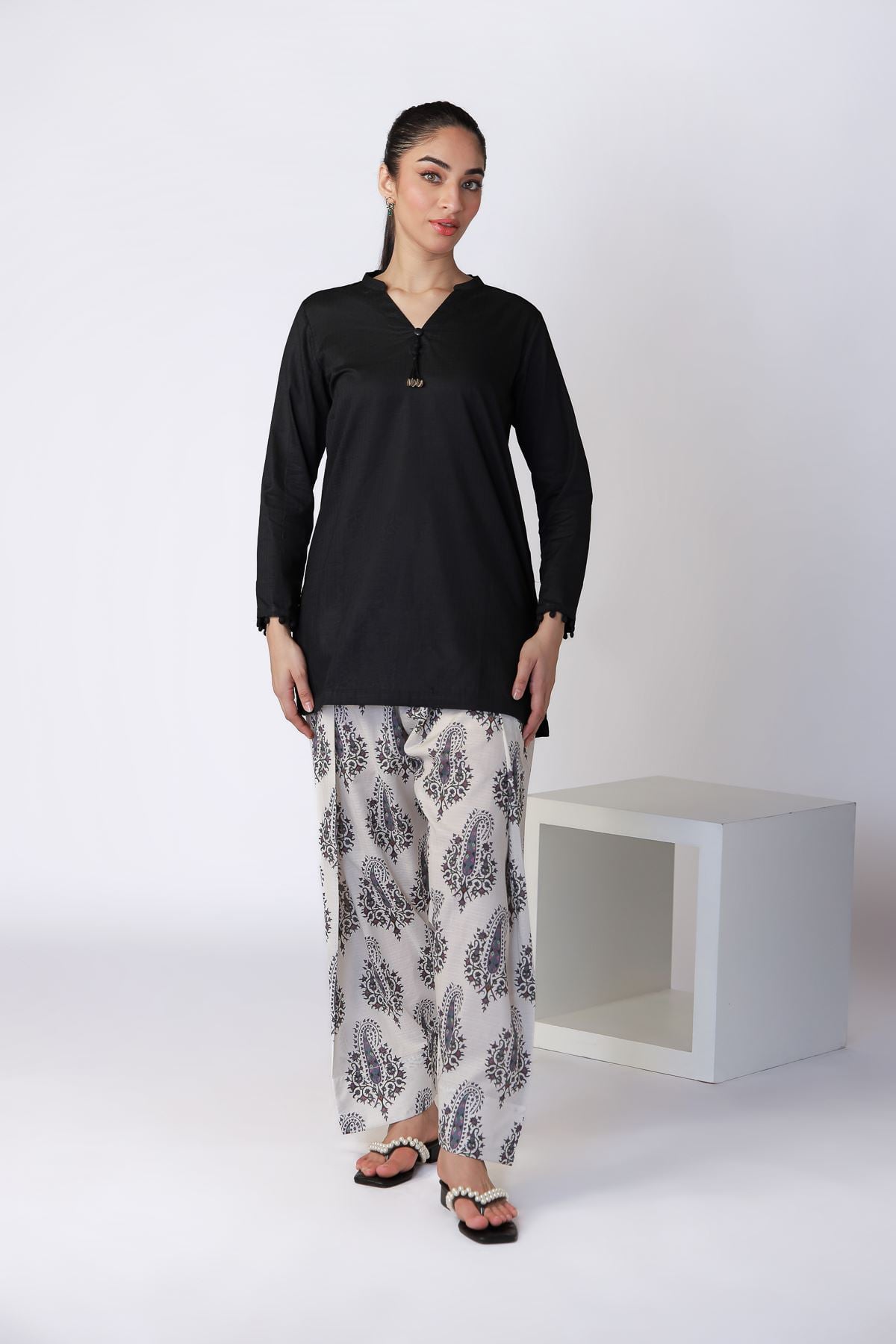 Printed Cotton Dobby Pants - 25-09-11E5-01TA-VG