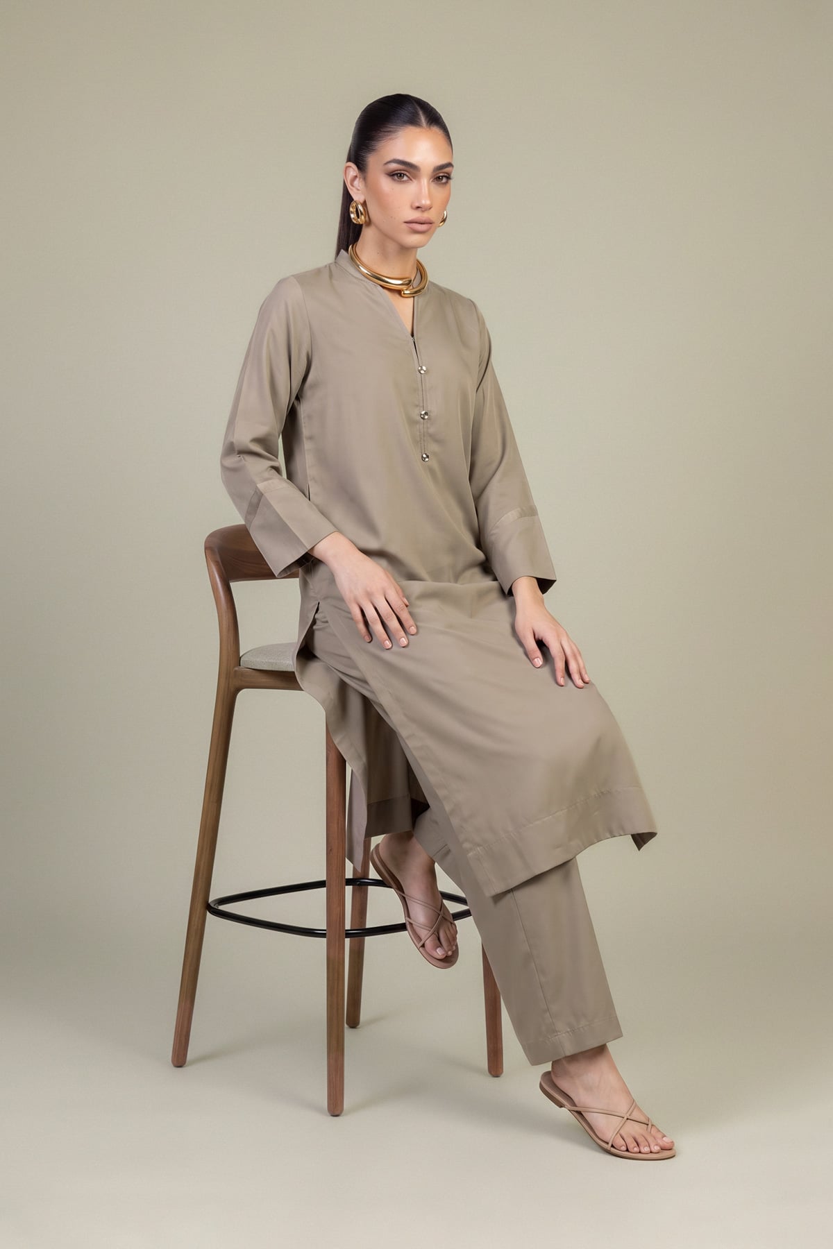 Dyed Raw Silk Solid Beige Kurta - 1-26-408-A-D1-VG
