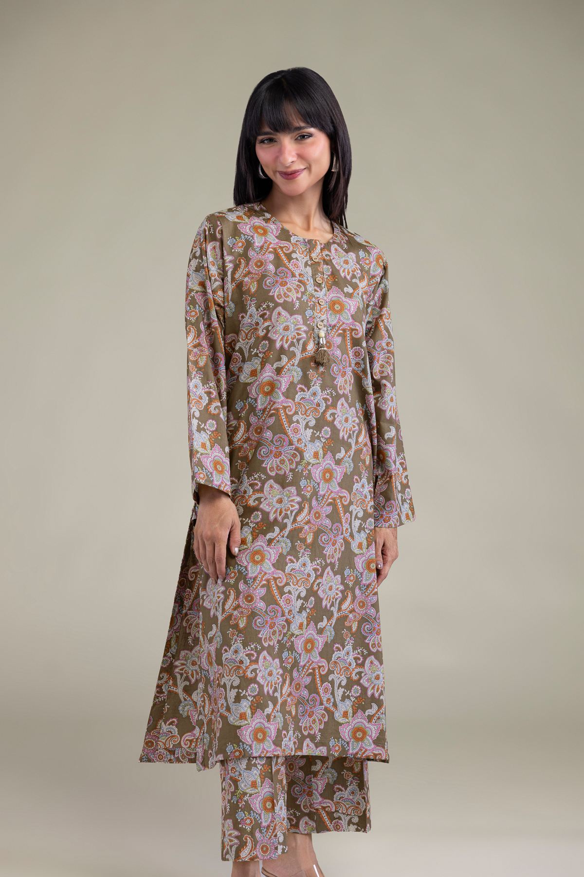 Printed Cambric Brown Cambric Kurta - 25-10-12E1-06BA-VG