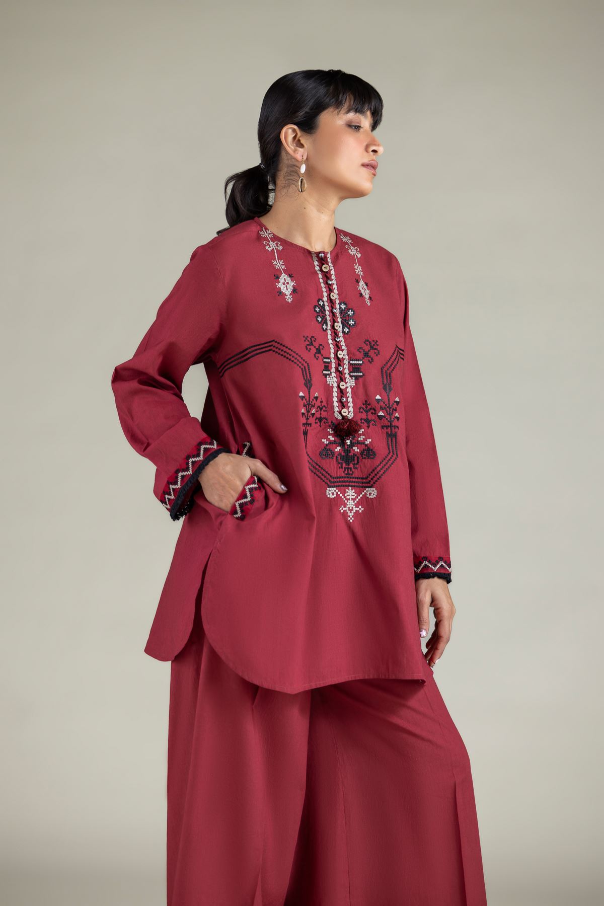 Embroidered Cambric Fabrics 2 Piece | Top and Bottom - 1001949268
