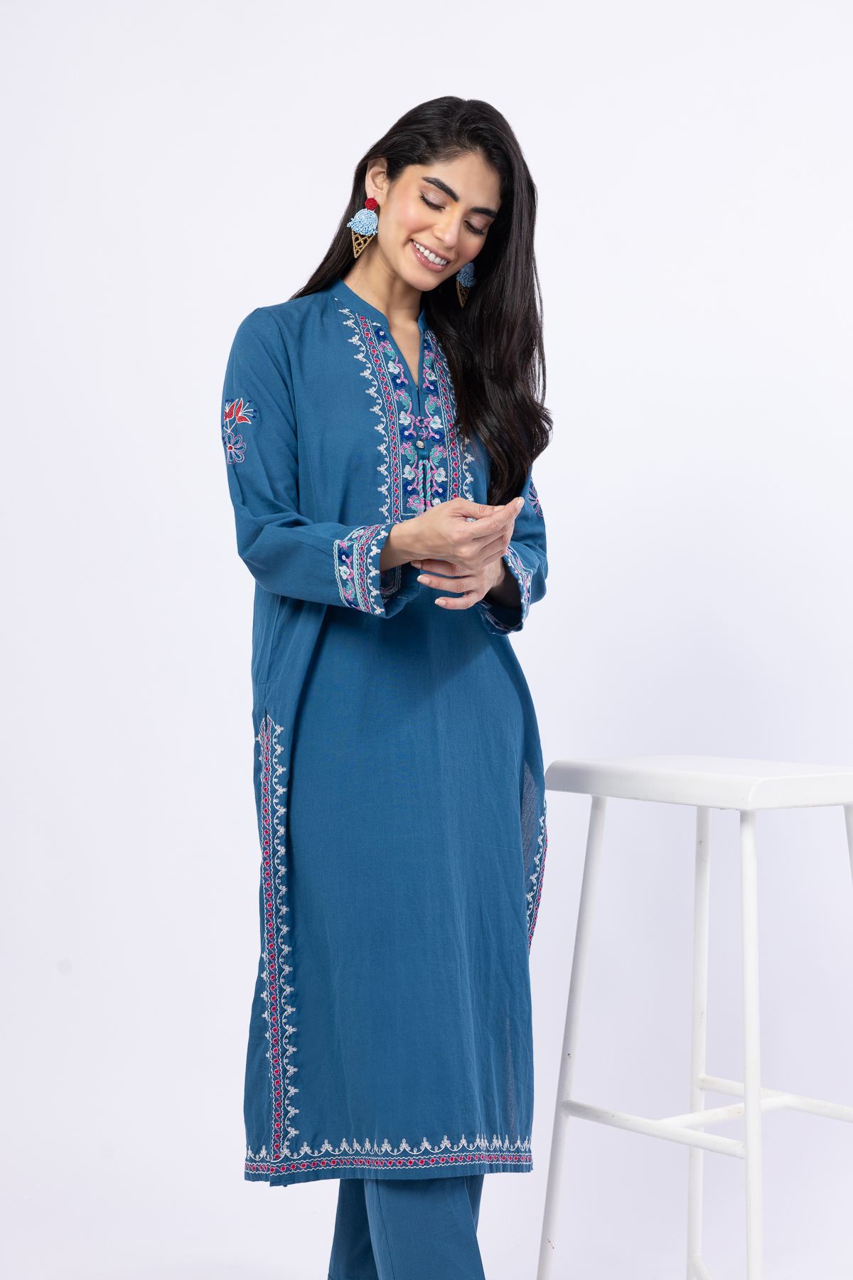 Embroidered Handwoven Cotton Kurta - 25-04E43-01TB-VG