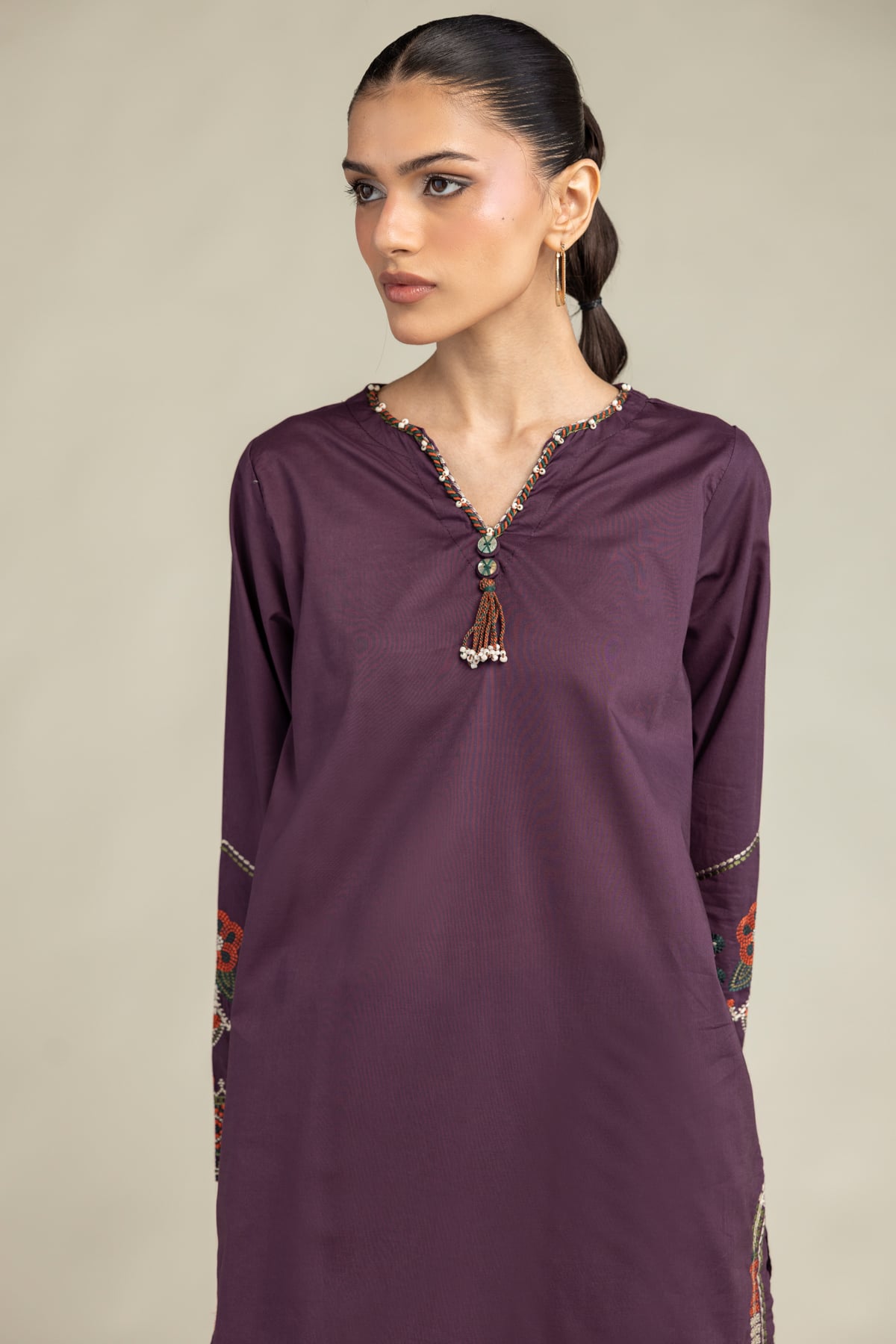 Embroidered Cambric Cambric V-Neck Kurta - 2-26-308-A-G1-VG