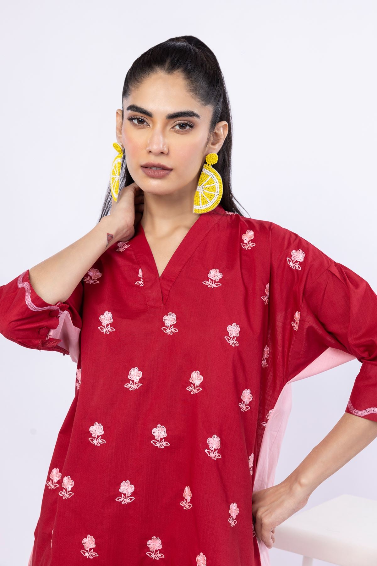 Embroidered Crosshatch Poplin Kurta - 25-10-11E1-09TB-VG