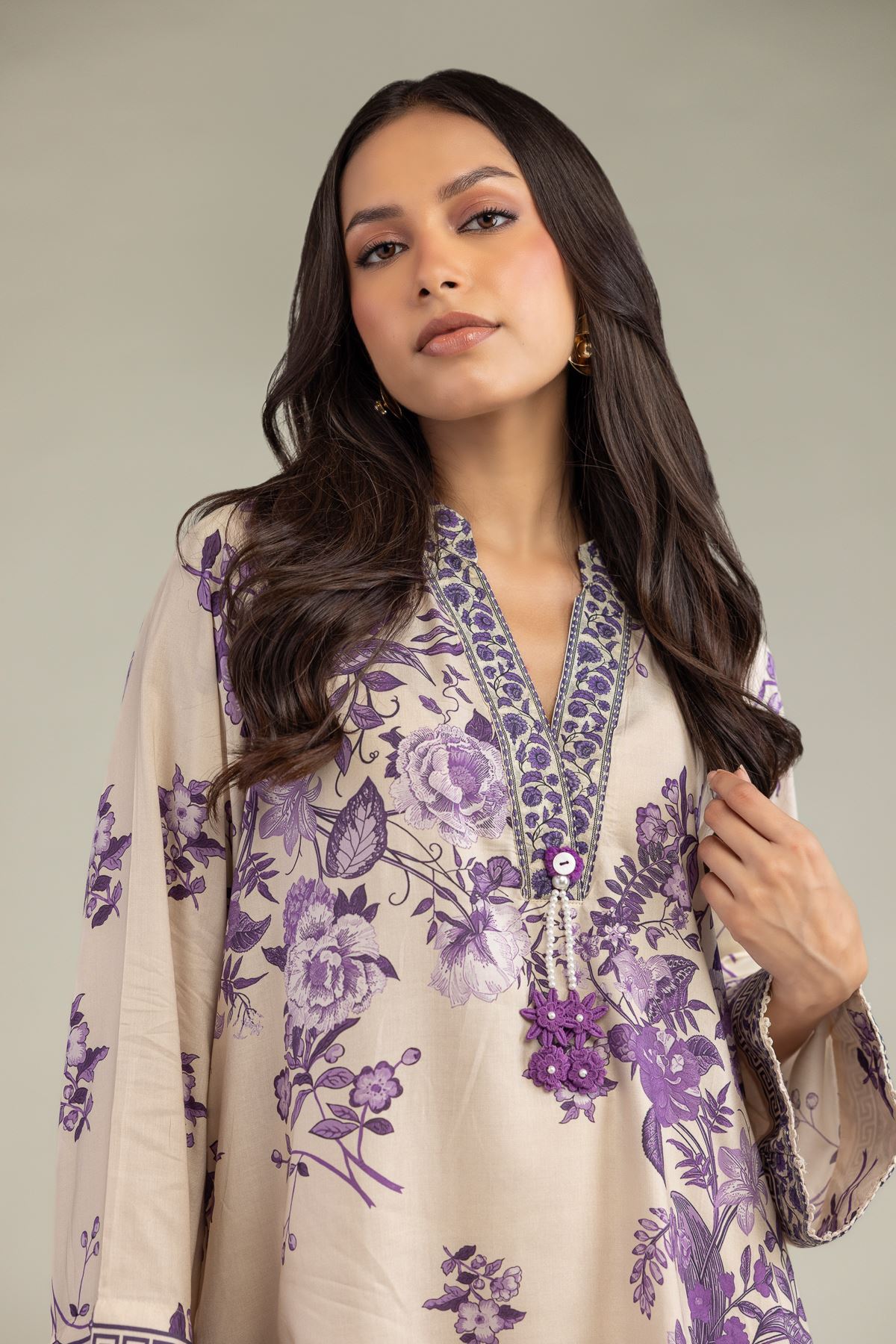 Printed Viscose Floral V-Neck Kurta - 14-26-304-A-D1-VG