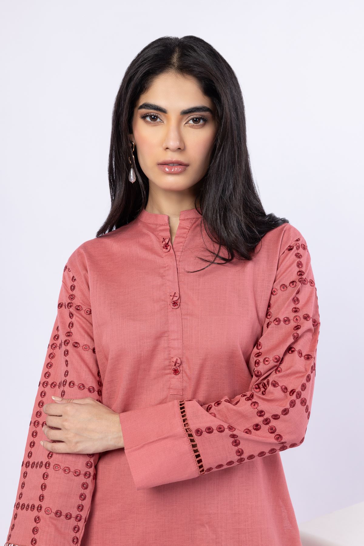 Embroidered Linen Cotton Kurta - 25-10-10E7-05TA-VG