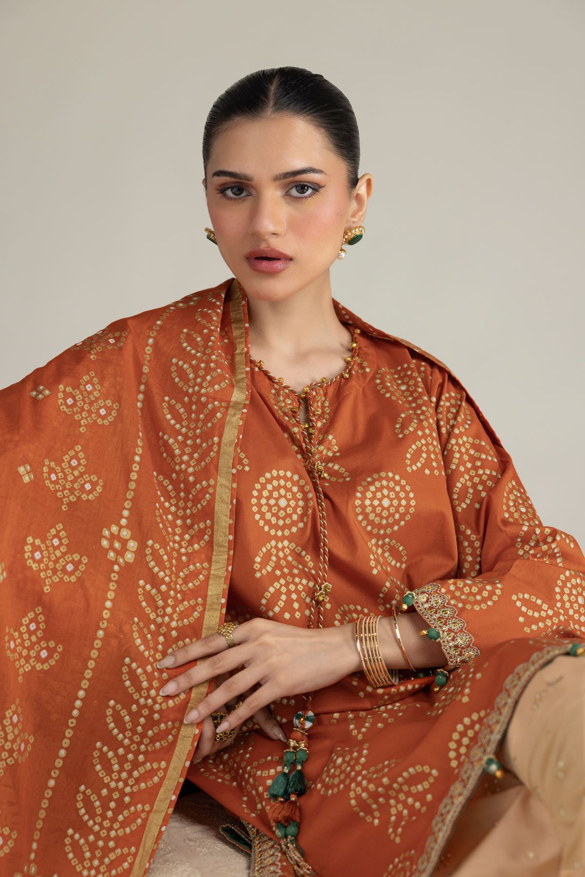 Embroidered Cambric Cambric 3-Piece Co-ord - 12-26-116-F-E-VG