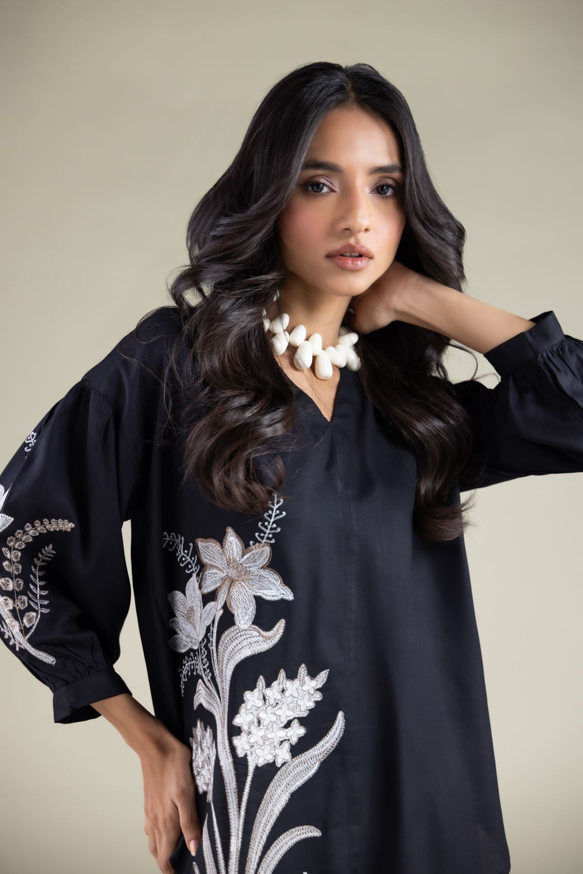 Embroidered Viscose Blouse - 6-26-105-A-F-VG