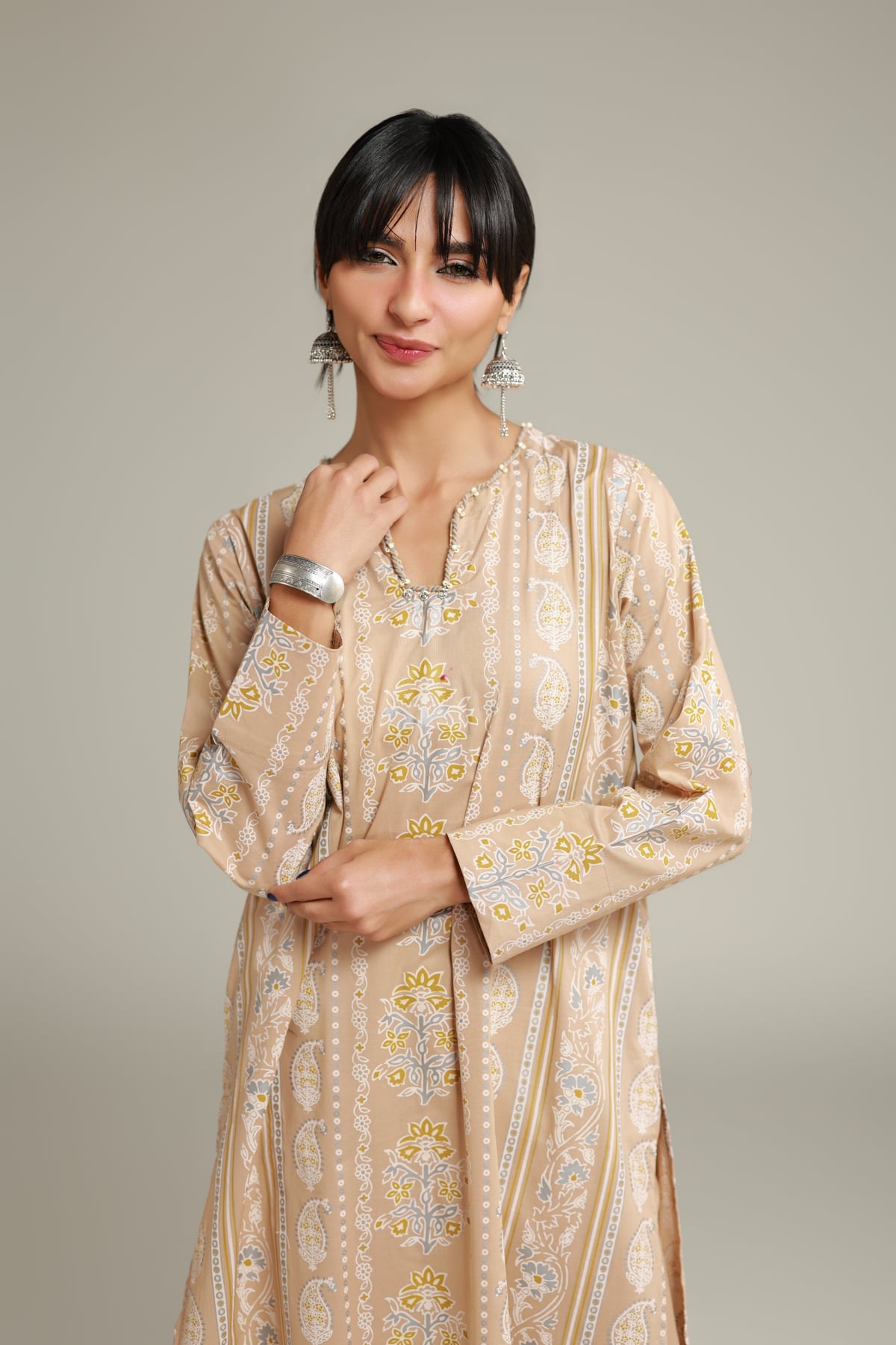 Printed Cambric Floral Longline Kurta - 1-26-228-A-J2-VG