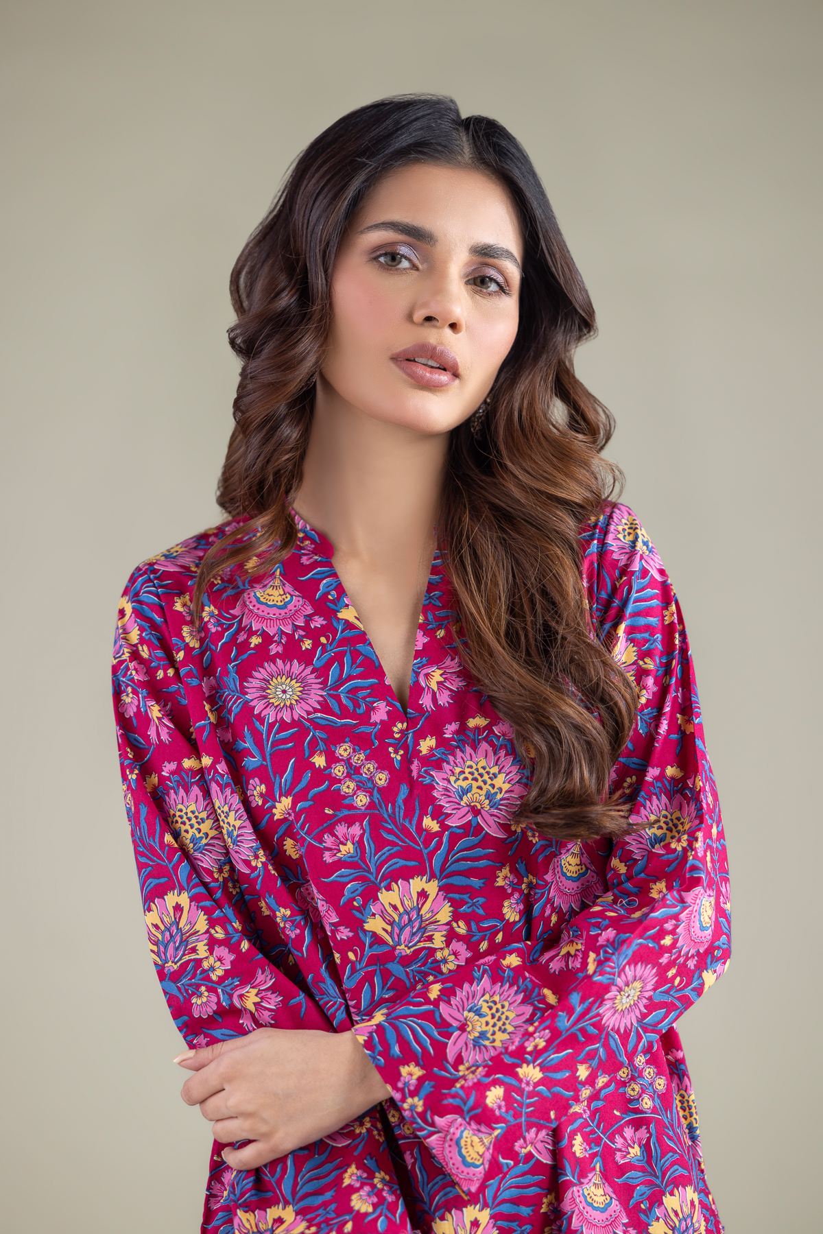 Printed Cambric Floral Longline Kurta - 5-26-102-F-A-VG