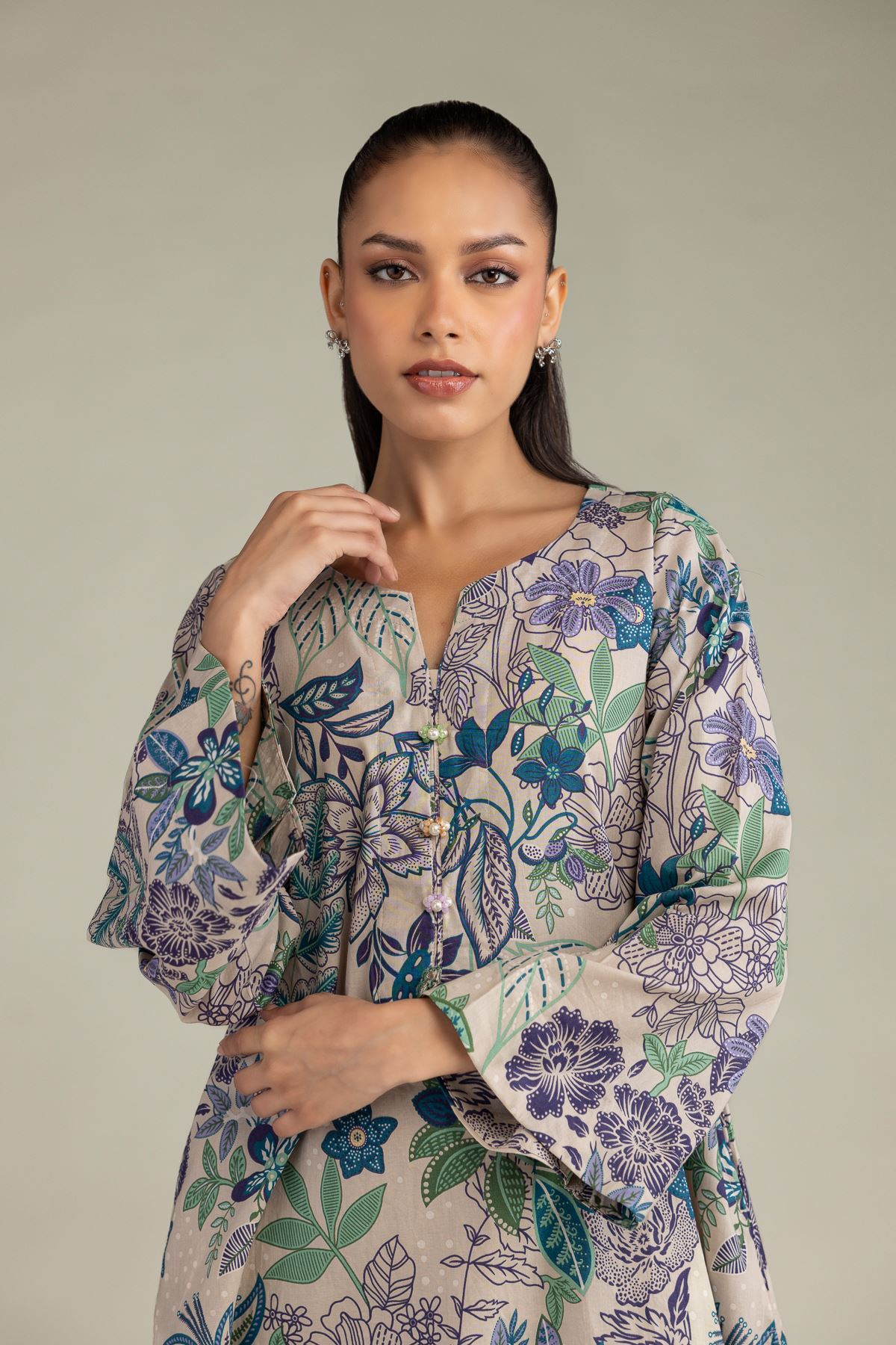 Printed Cambric Long Cambric Kurta - 1-26-242-A-B1-VG