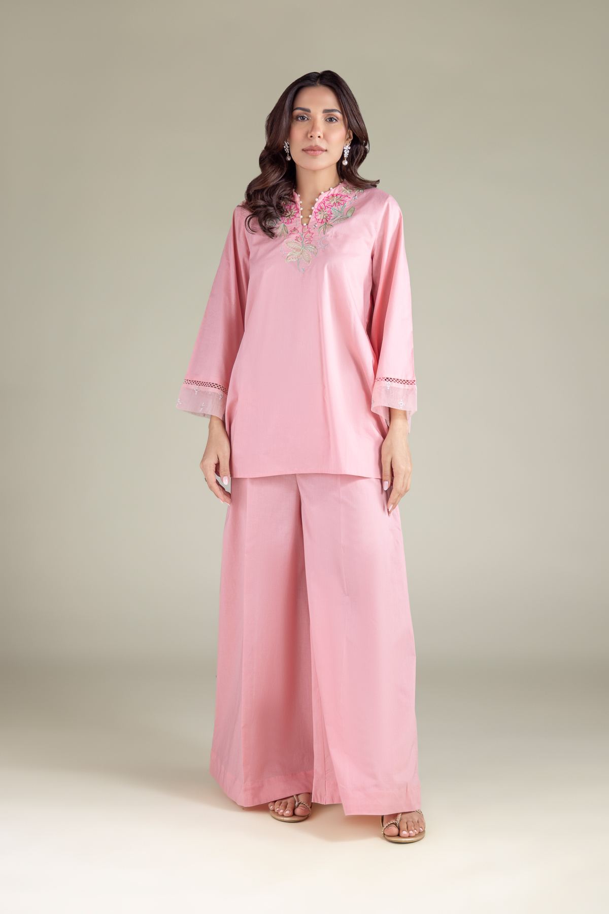Embroidered Cambric Kurta - 2-26-101-A-B-VG