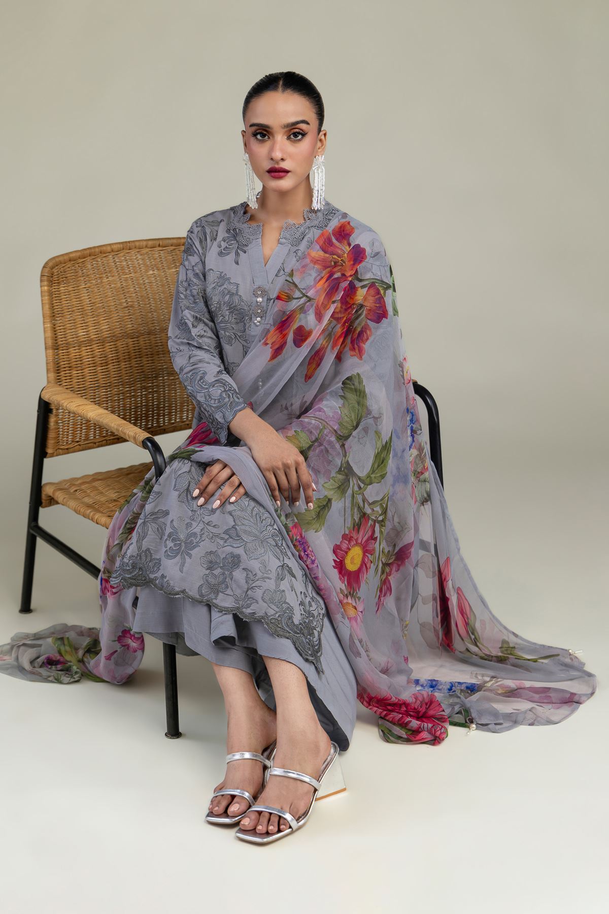 Embroidered Raw Silk Floral Silk Kurta - 1-26-102-A-F-VG