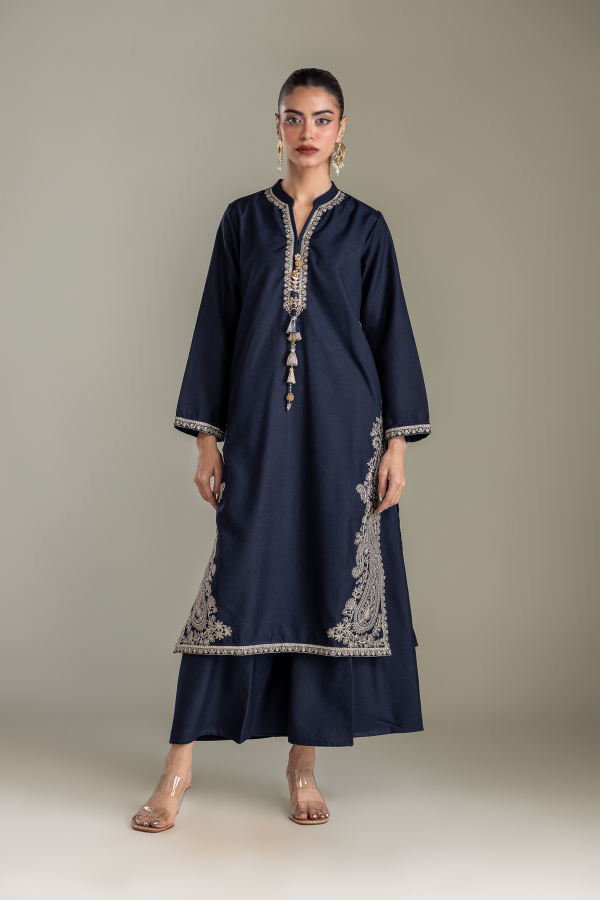 Embroidered Heavy Blended Viscose Long Navy Kurta - 1-26-431-A-D1-VG