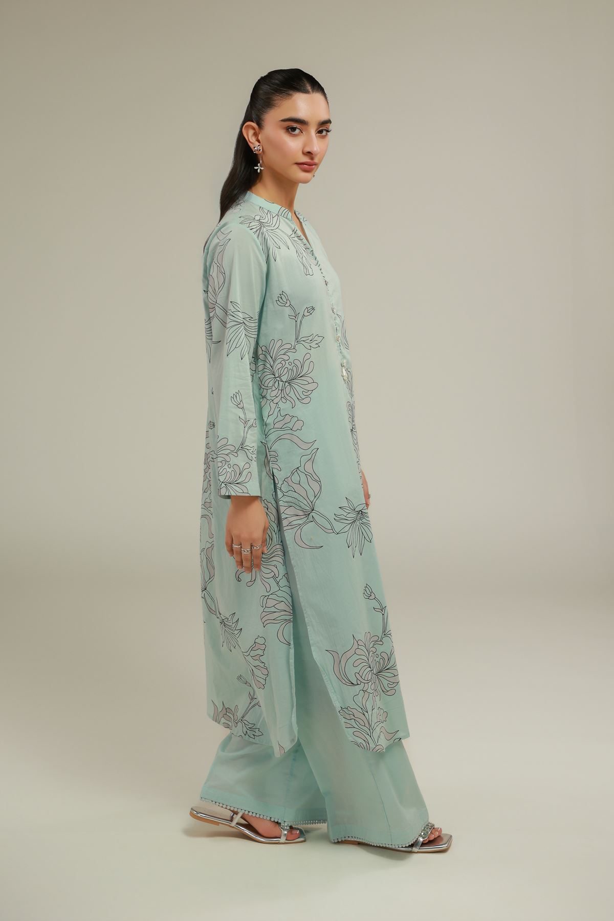 Cambric Floral Mint Kurta - 1-26-128-A-A-VG