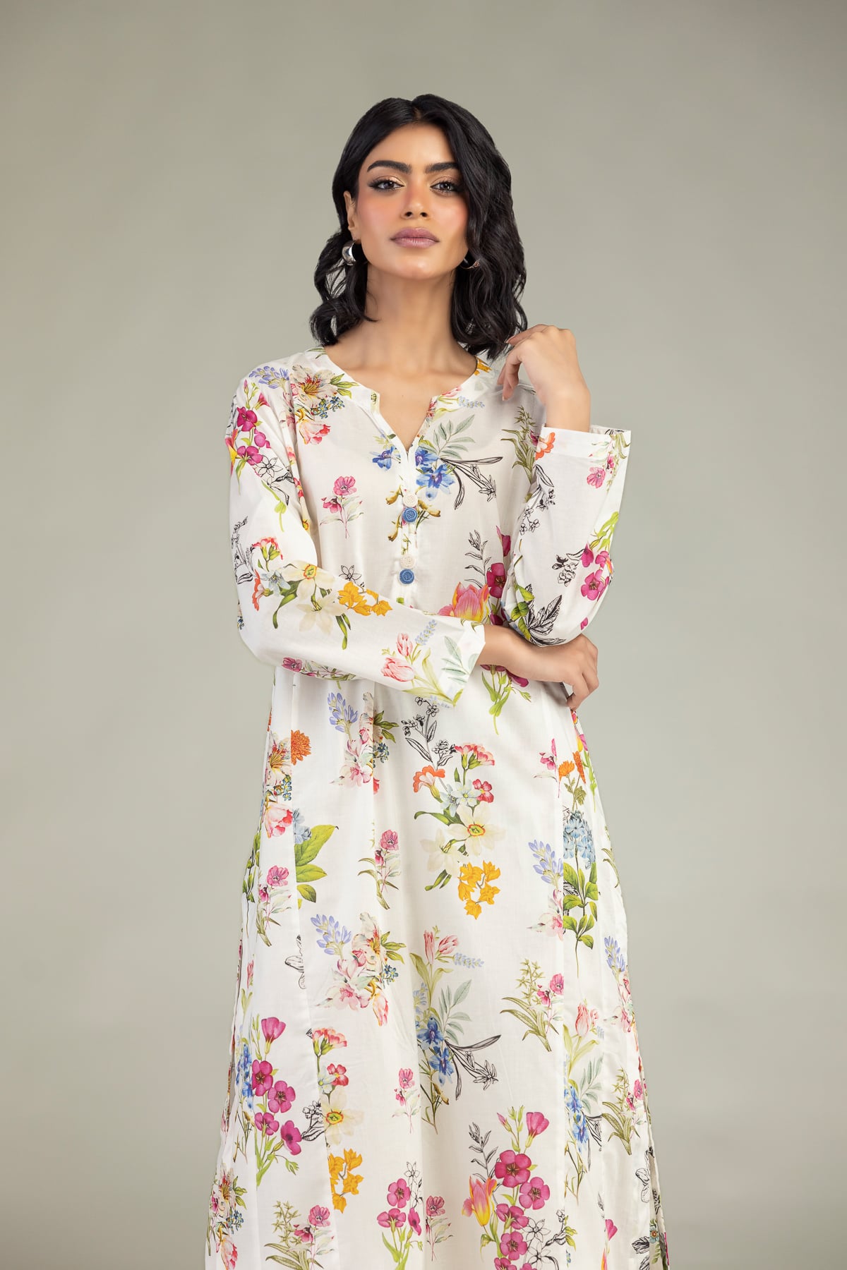 Embroidered Cambric Floral Longline Kurta - 1-26-240-A-I1-VG