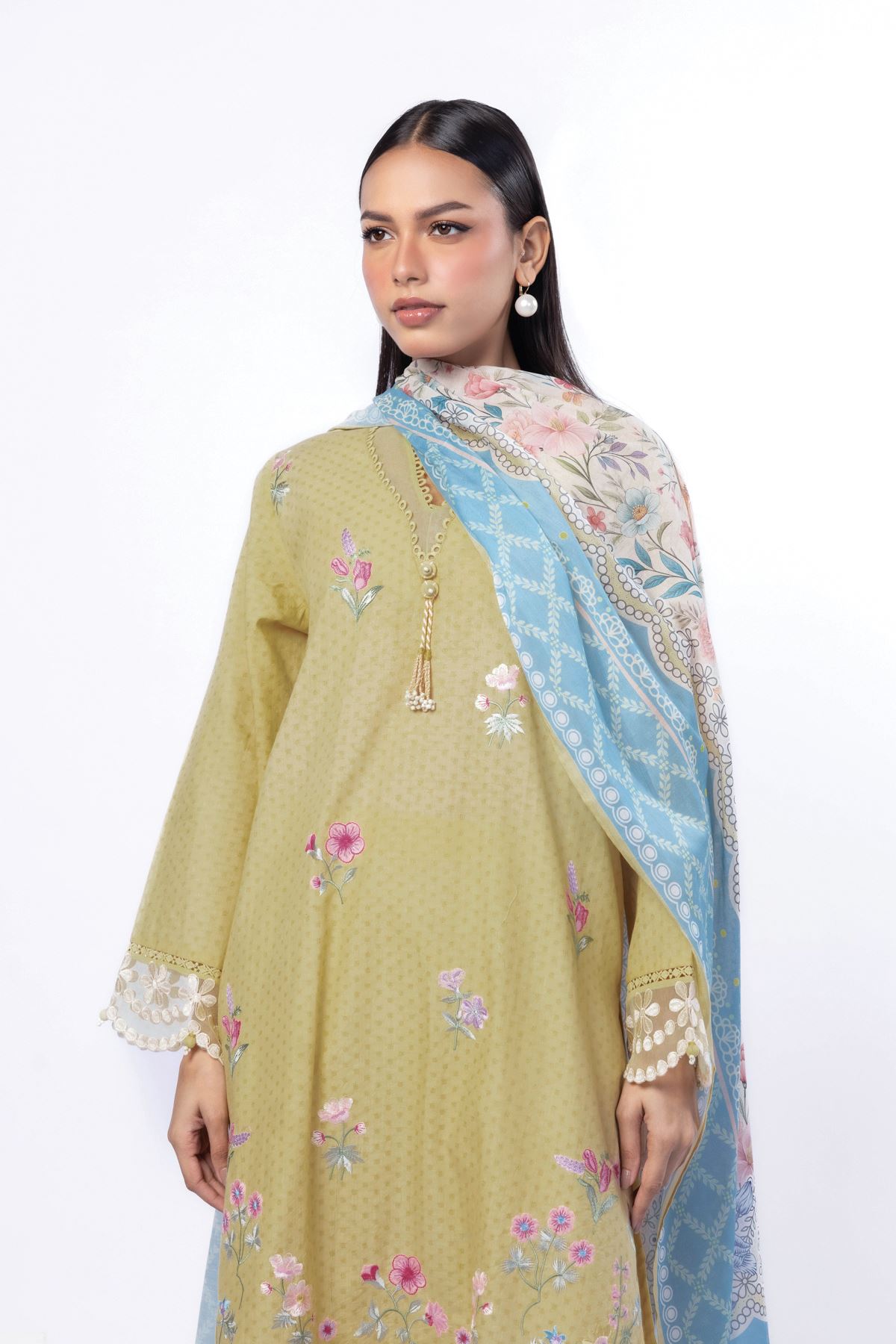 Embroidered Cotton Dobby Tailored 3 Piece - 1-26-113-A-B-VG
