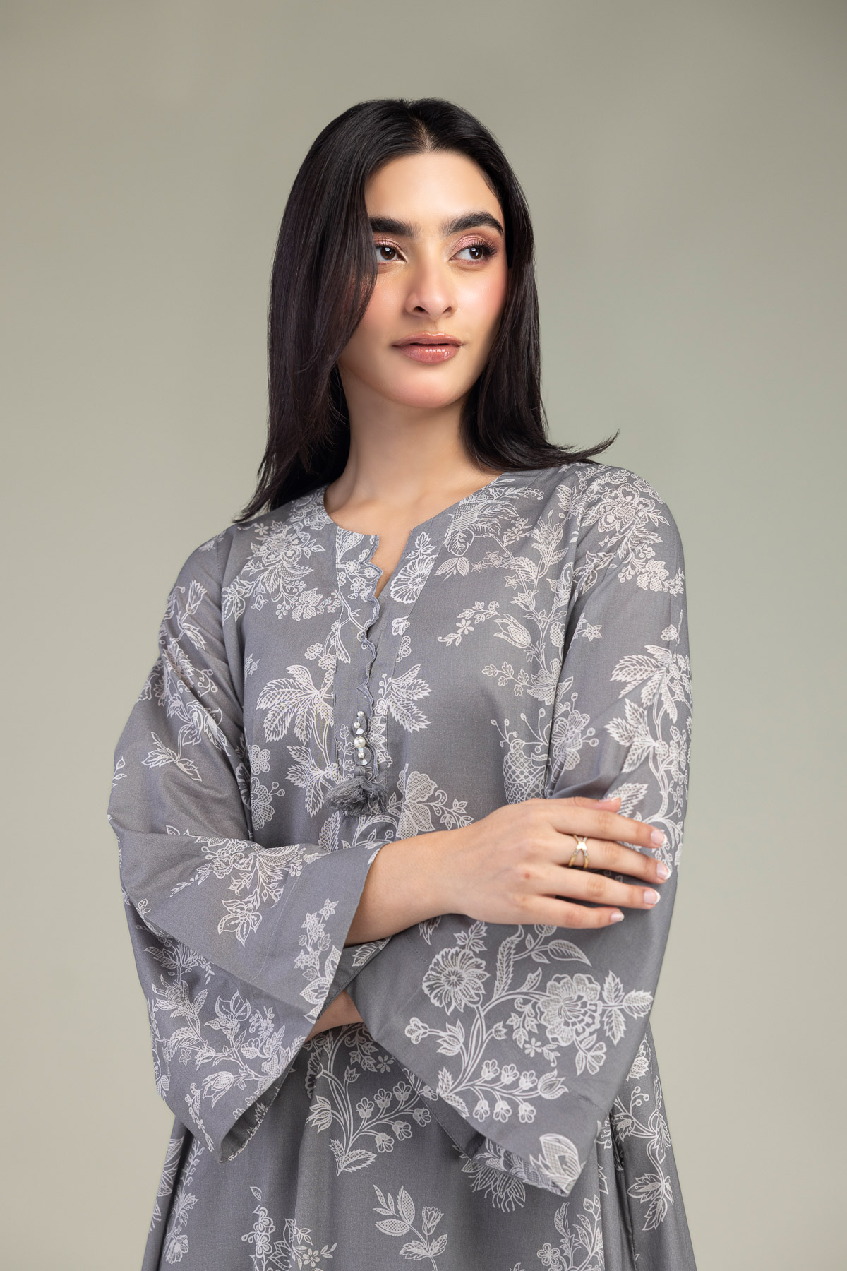Embroidered Cambric Gray Cambric Kurta - 1-26-102-A-F-VG