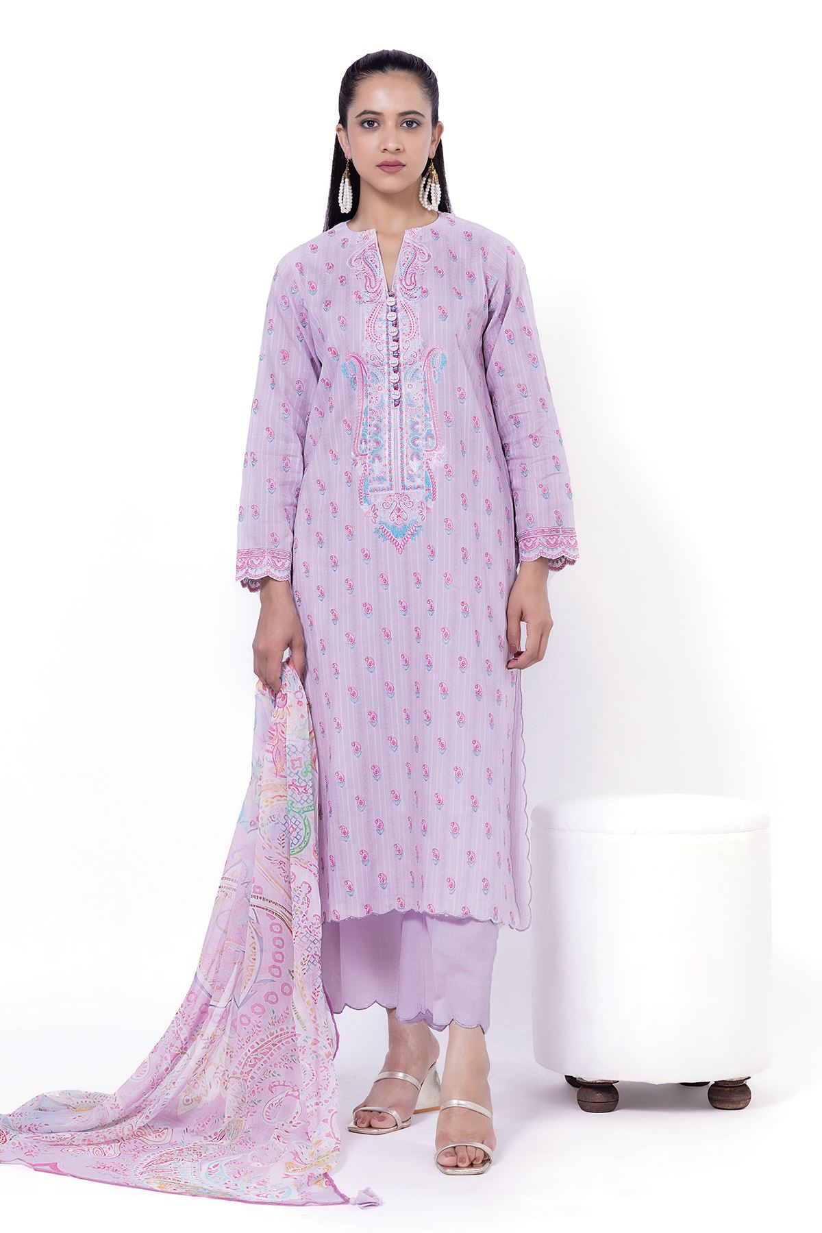 Embroidered Cambric Fabrics 3 Piece - CA02A-VG